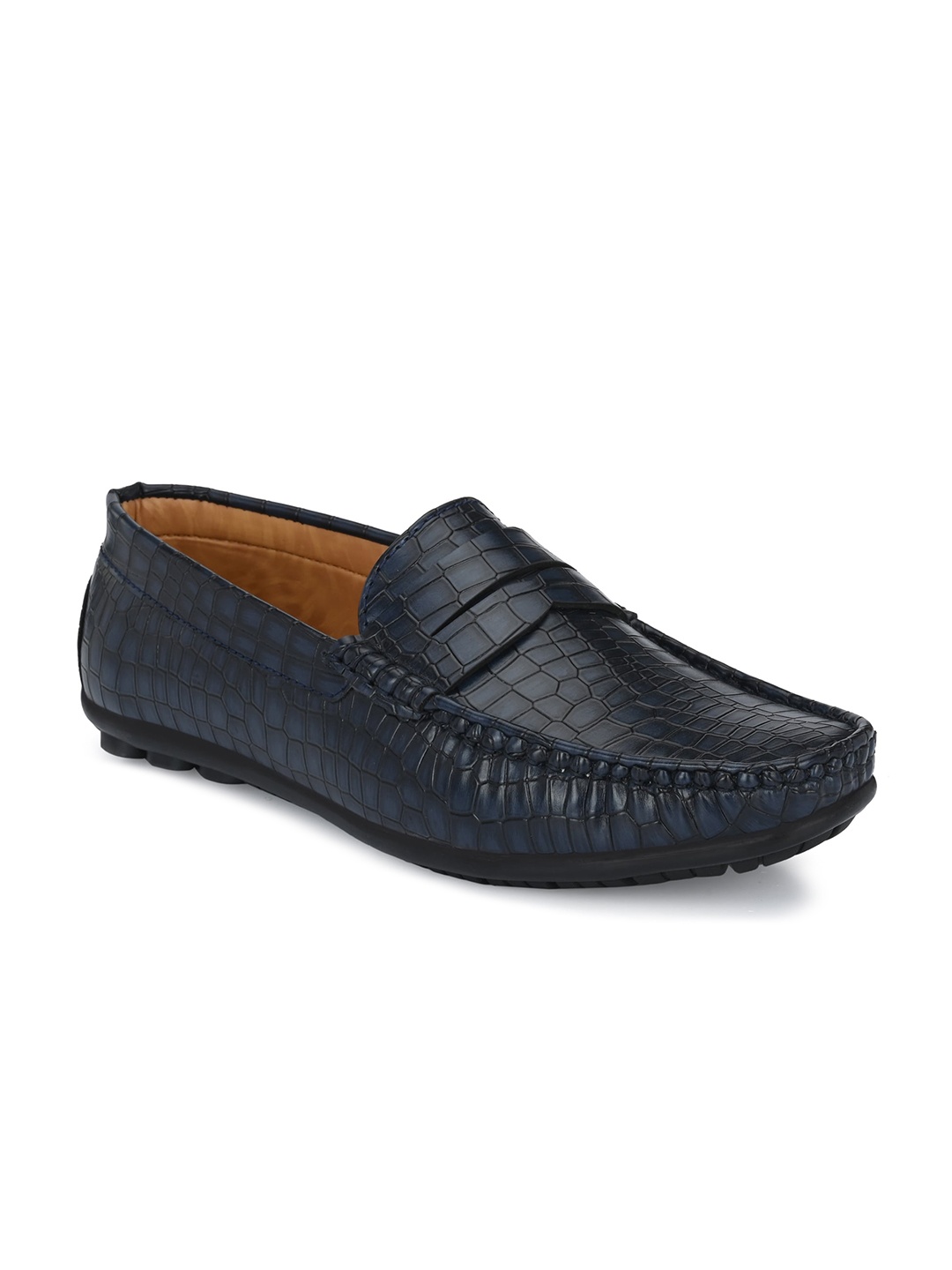 

Azzaro Black Men Blue Textured Lightweight Loafers
