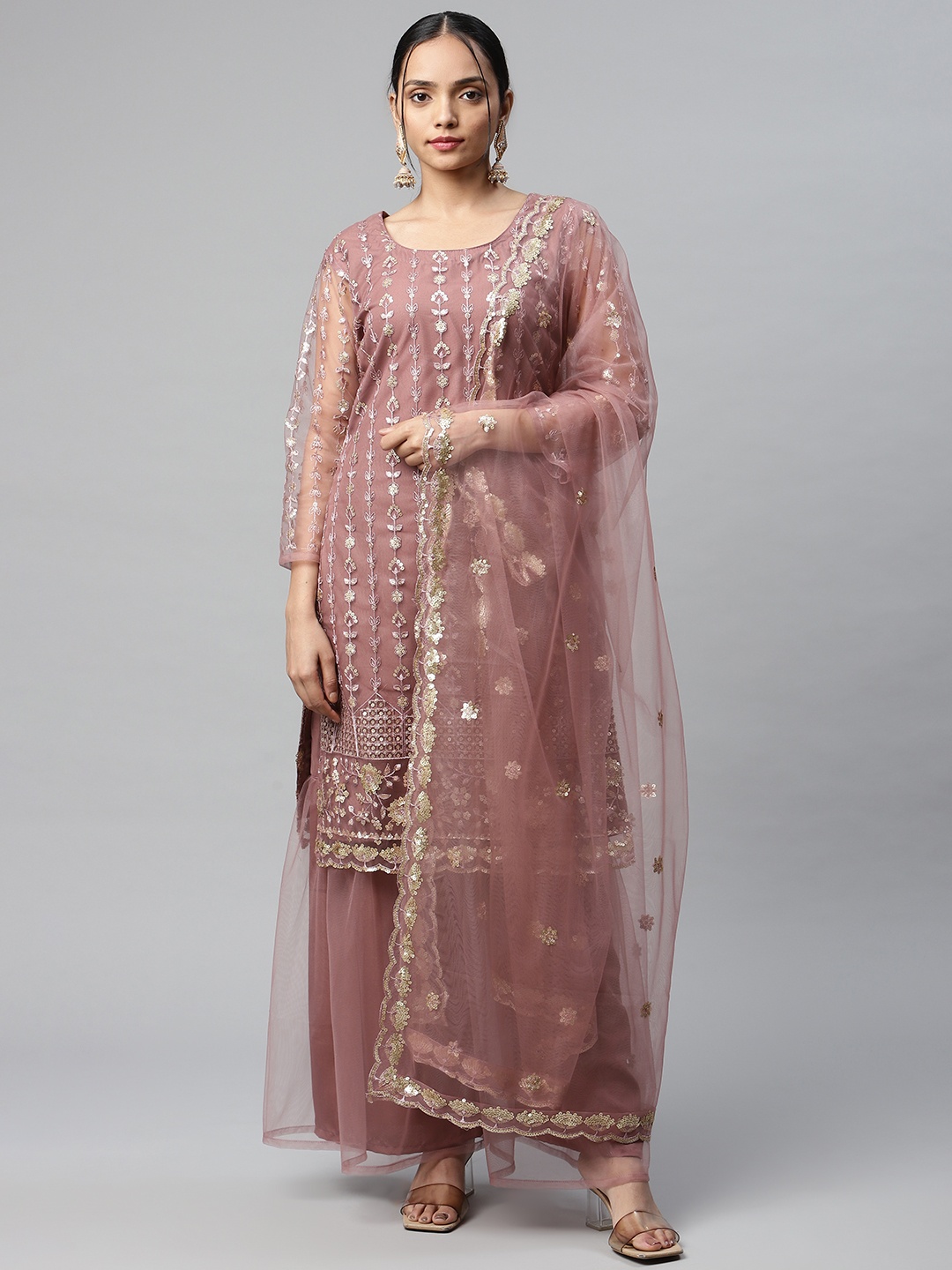 

Readiprint Fashions Mauve & Gold-Toned Embroidered Unstitched Dress Material