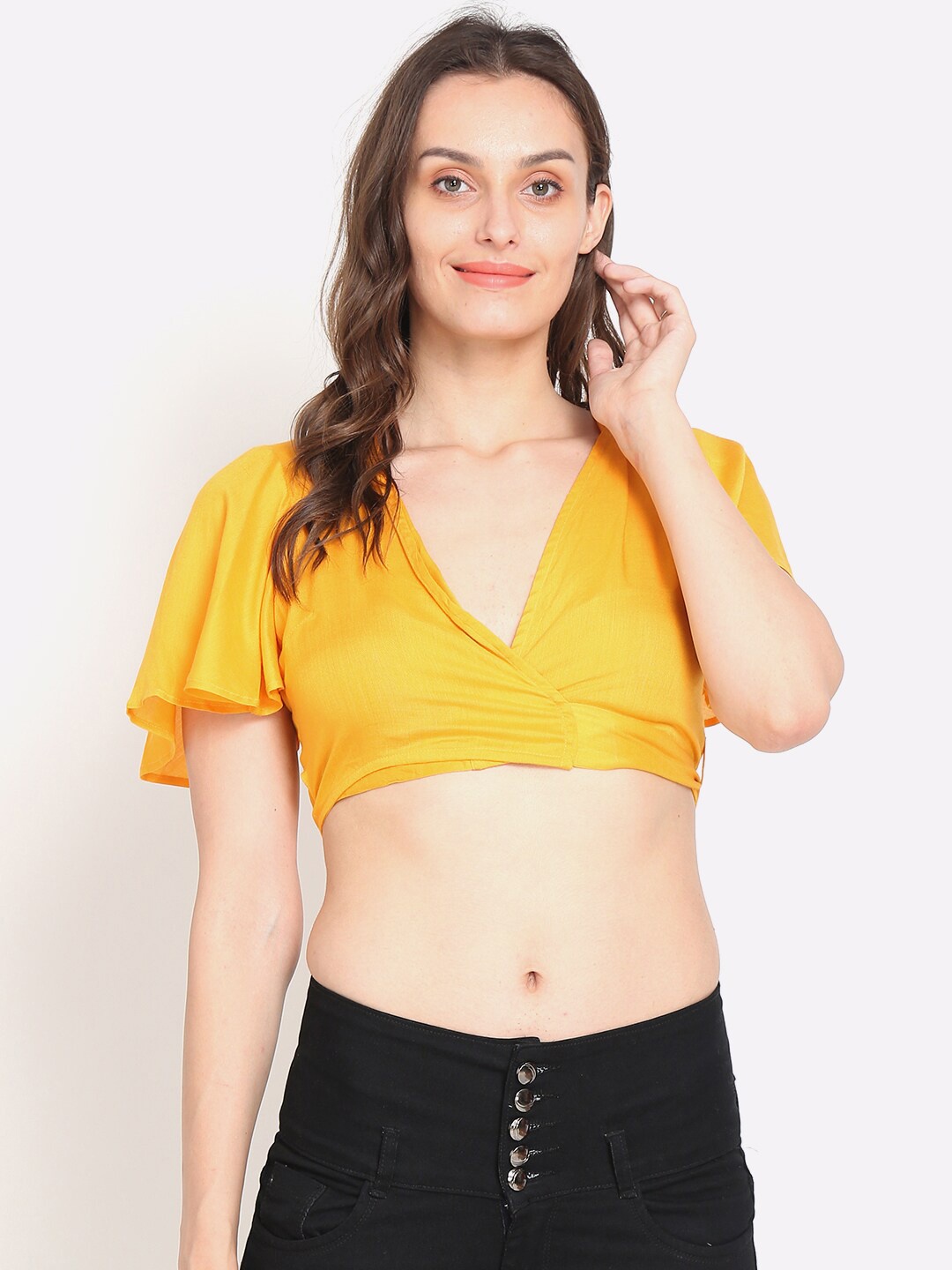 

NoBarr Yellow Wrap Crop Top