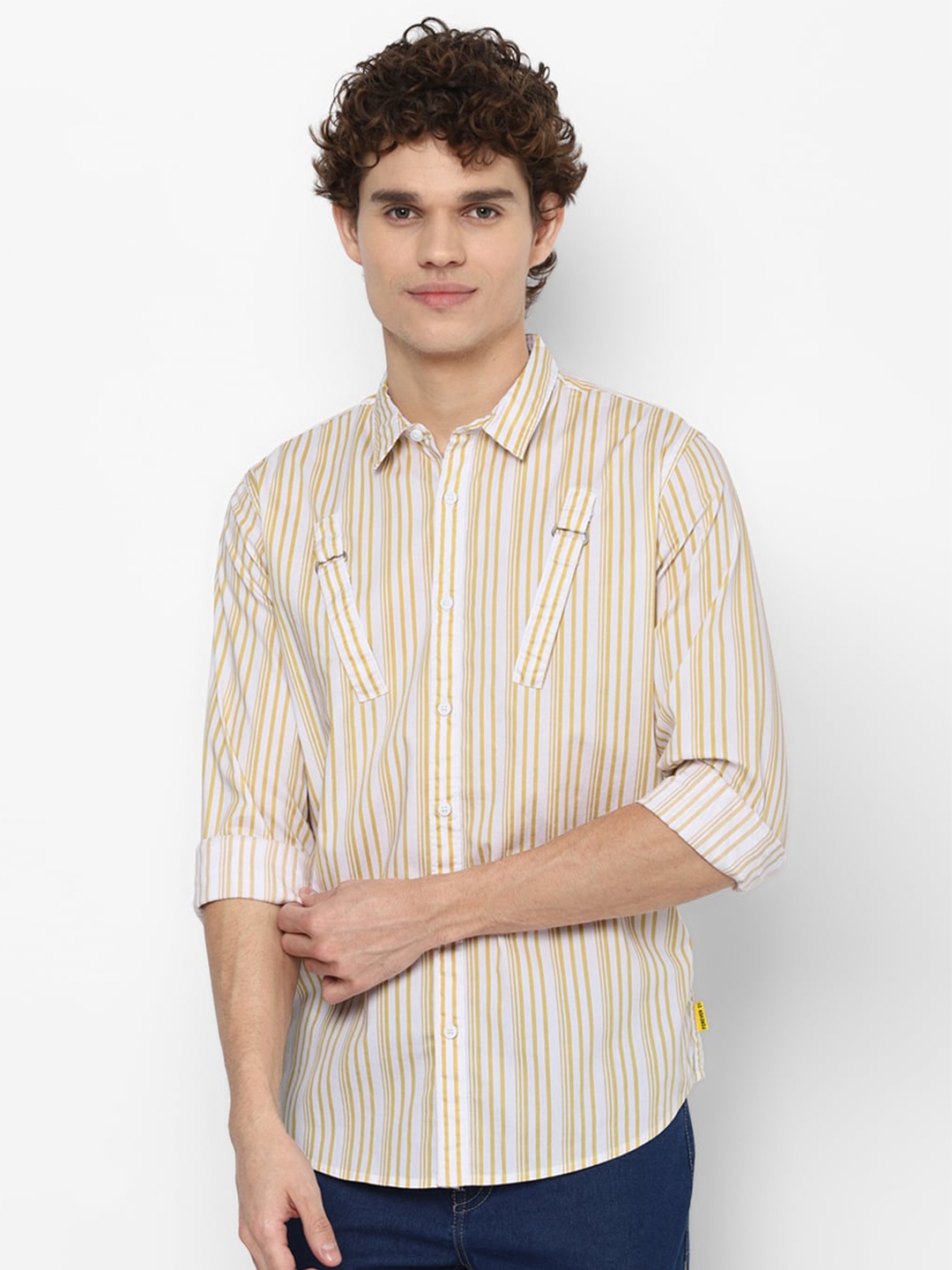 

FOREVER 21 Men Yellow Striped Casual Shirt