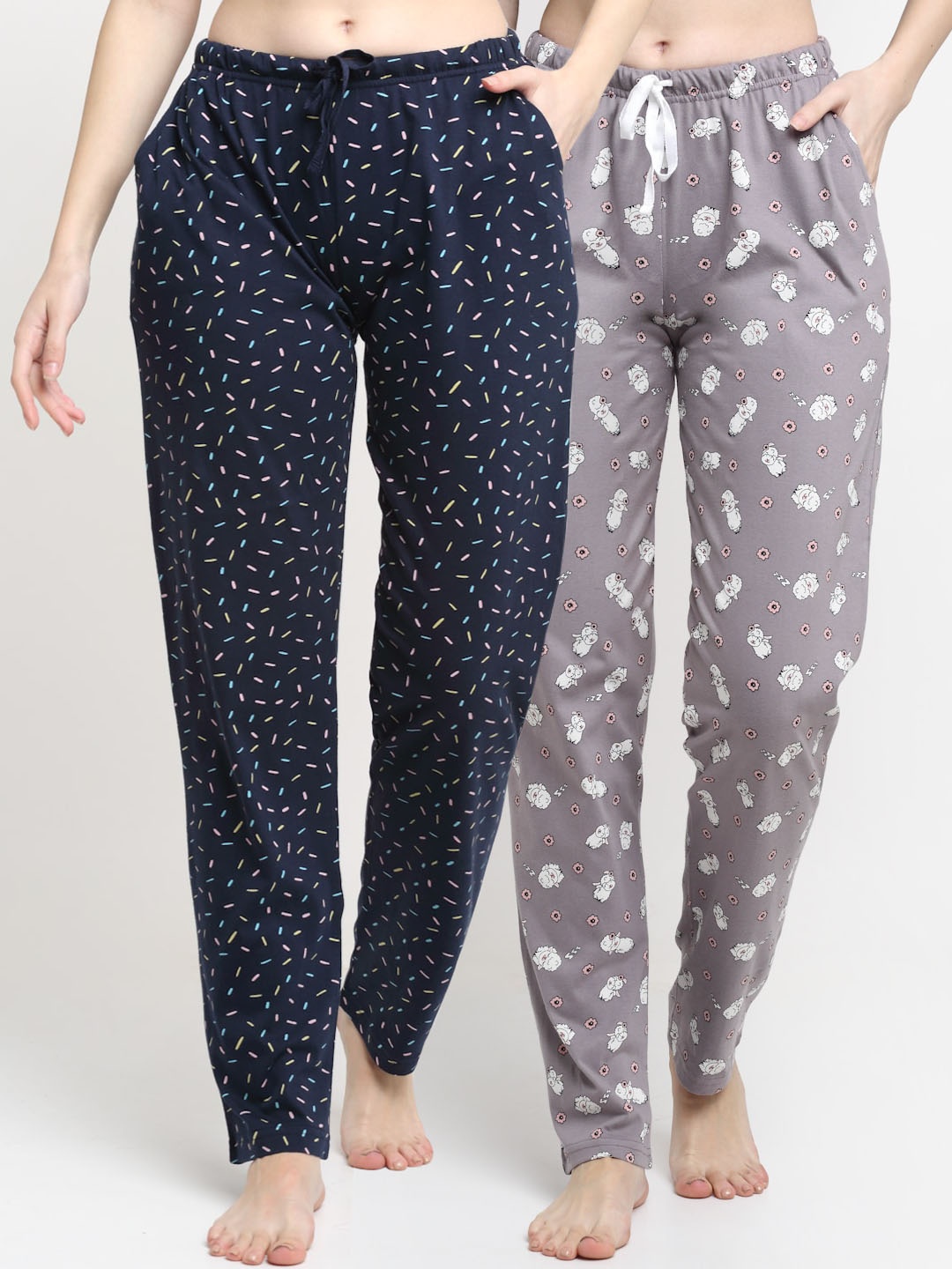 

Kanvin Women Pack of 2 Printed Cotton Lounge Pants, Grey