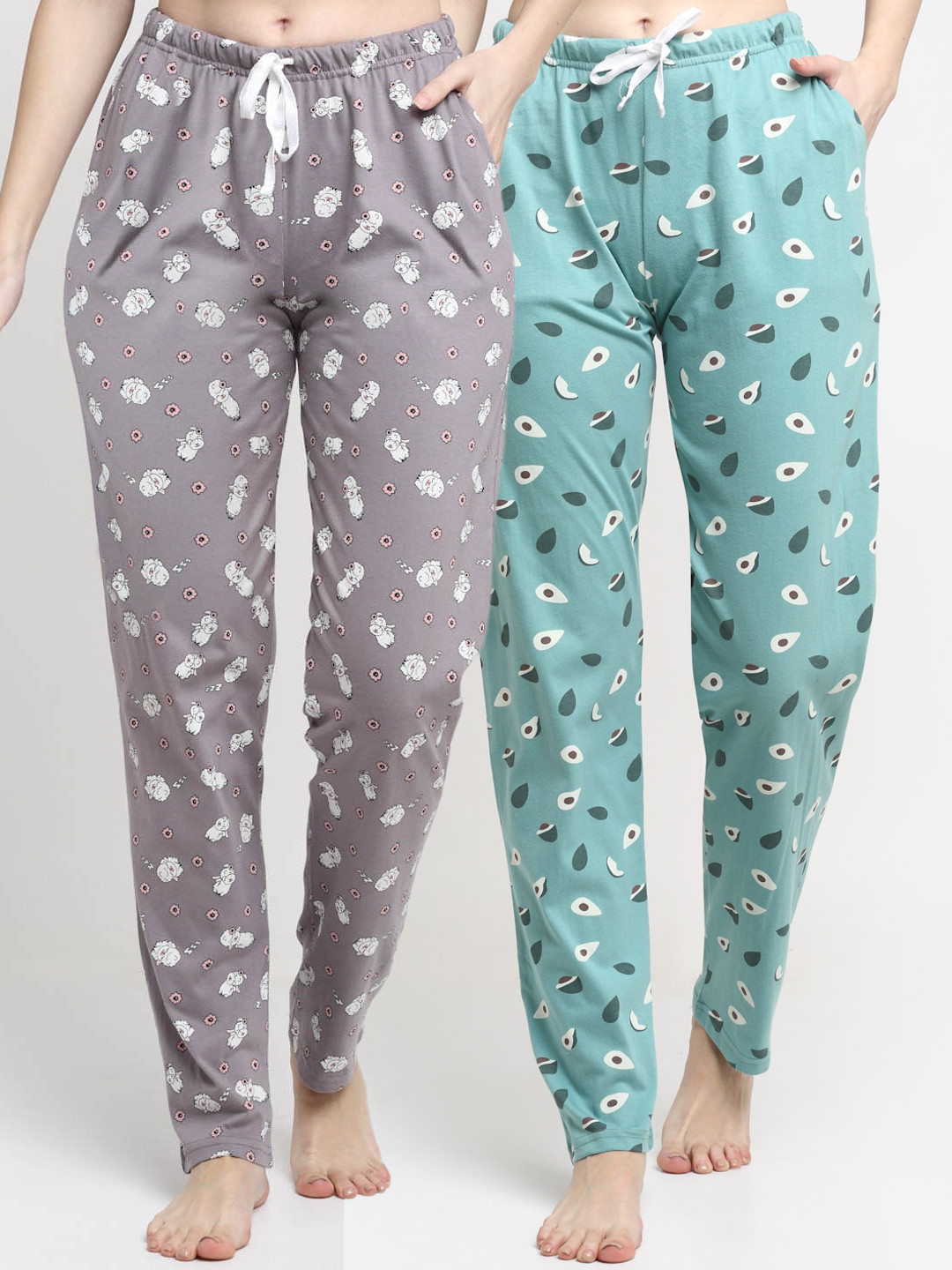 

Kanvin Women Pack Of 2 Printed Pure Cotton Lounge Pants, Grey