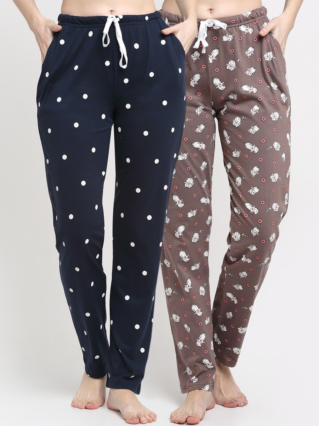 

Kanvin Women Pack of 2 Navy Blue & Brown Printed Cotton Lounge Pants