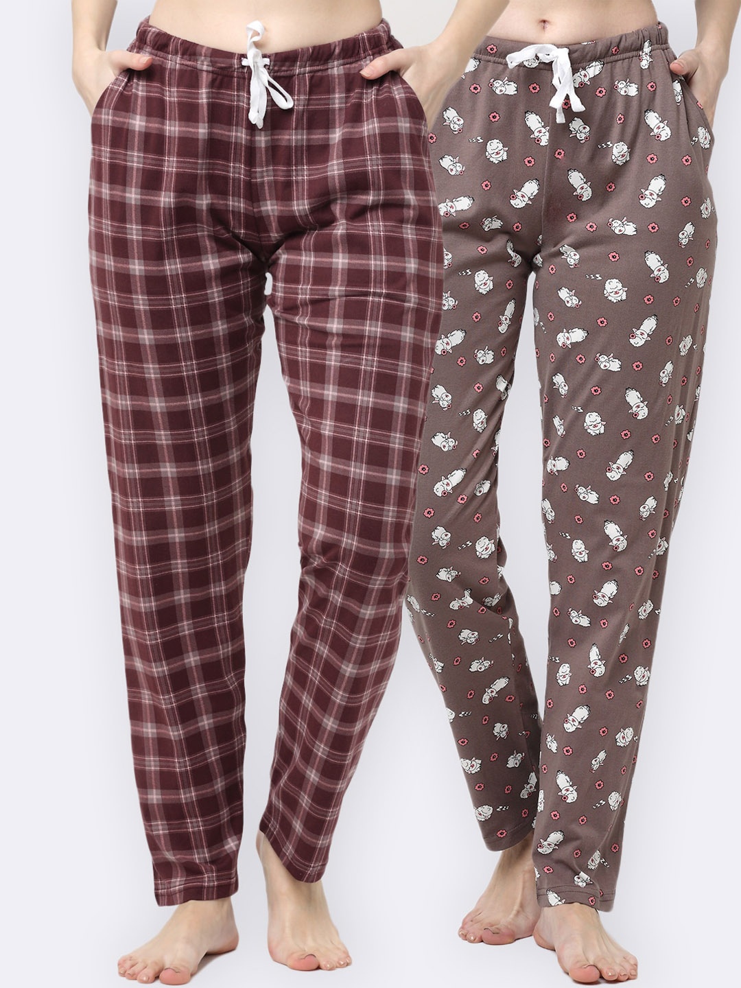 

Kanvin Pack Of 2 Printed Pure Cotton Lounge Pants, Brown