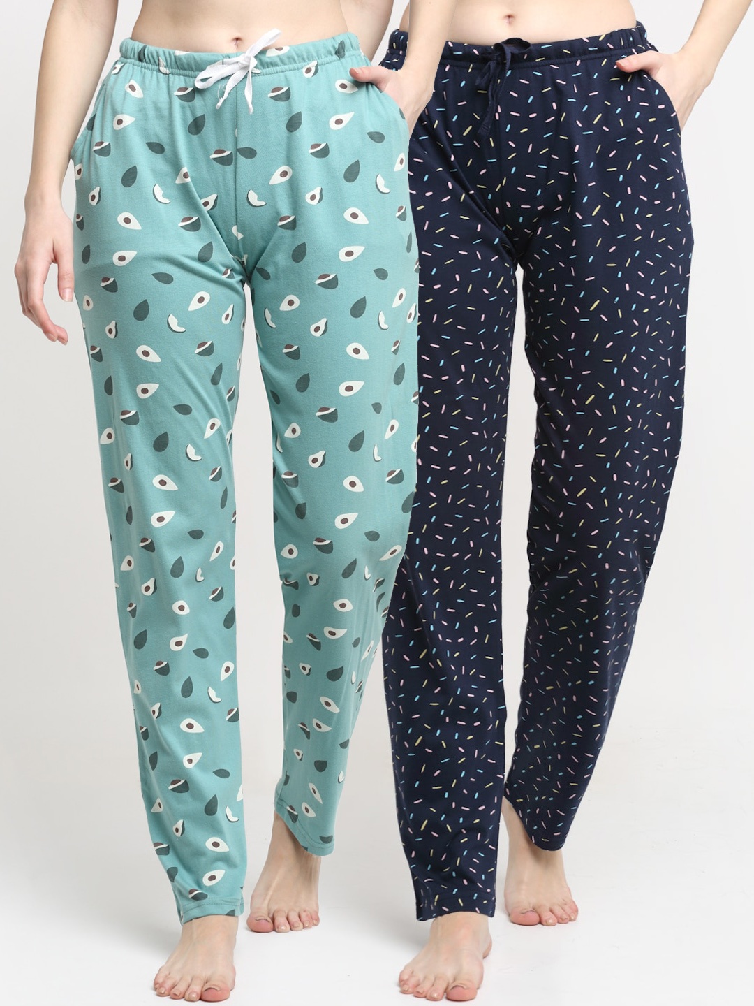 

Kanvin Women Pack of 2 Printed Pure Cotton Lounge Pants, Green