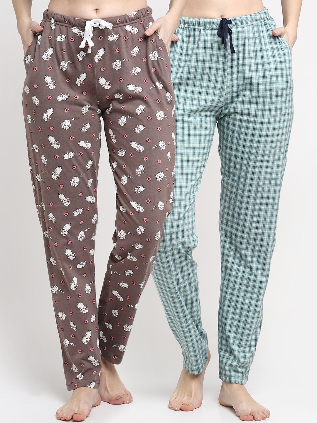 

Kanvin Women Pack Of 2 Printed Cotton Lounge Pants, Brown