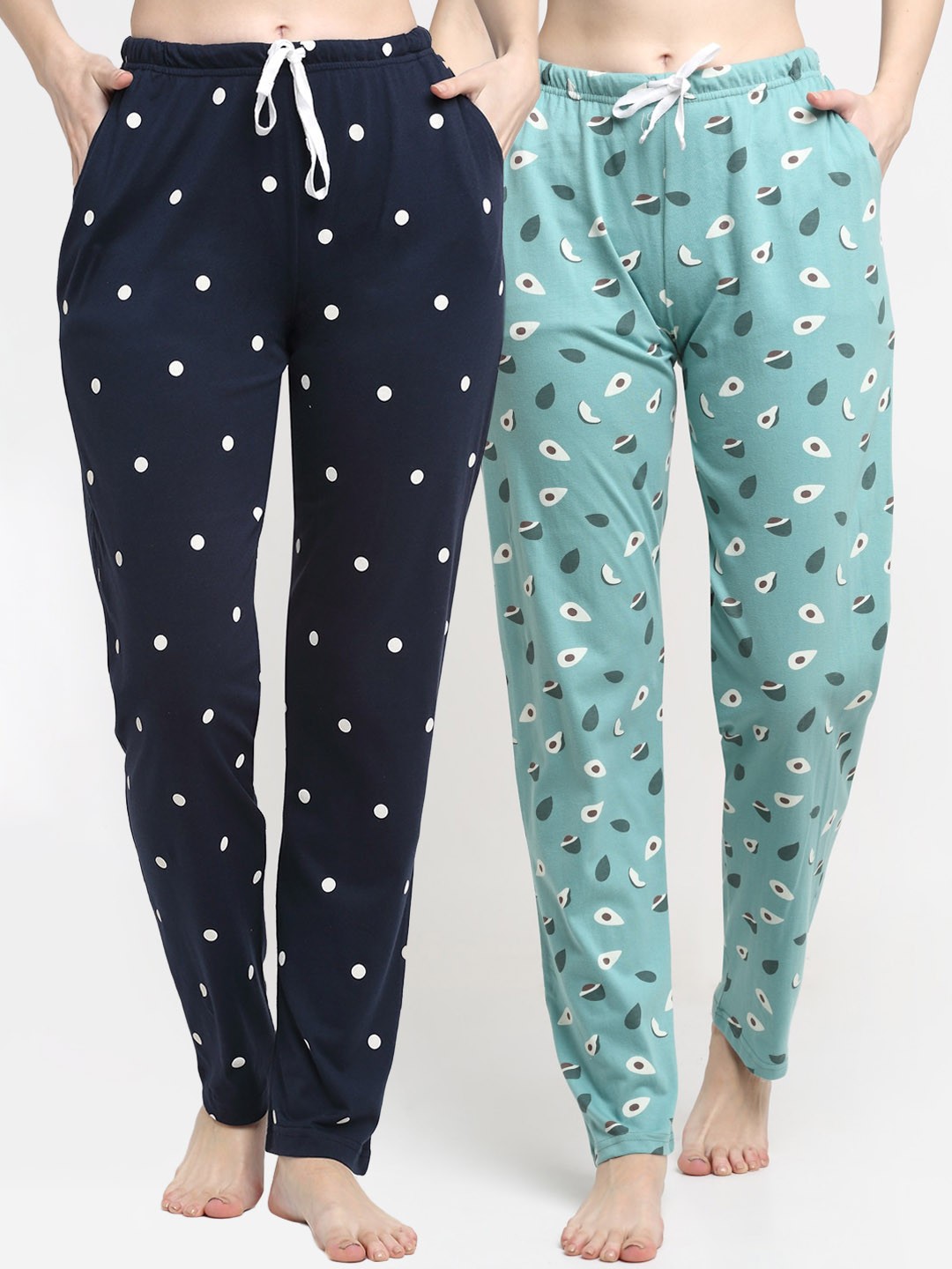 

Kanvin Women Pack Of 2 Printed Pure Cotton Lounge Pants, Green