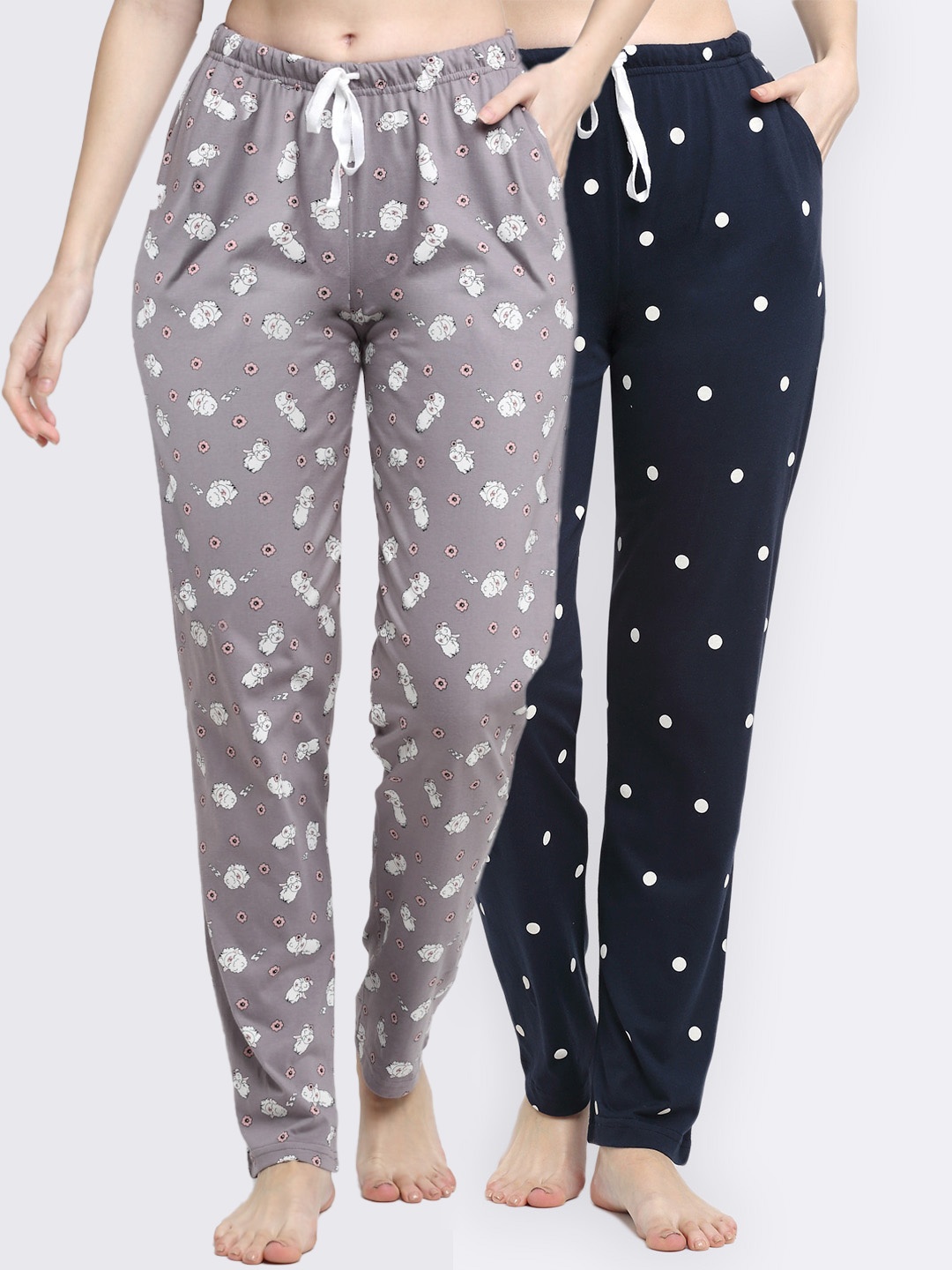 

Kanvin Women Pack Of 2 Printed Pure Cotton Lounge Pants, Grey