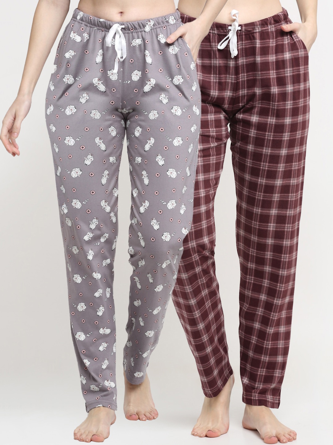

Kanvin Women Grey & Brown Printed Cotton Lounge Pants