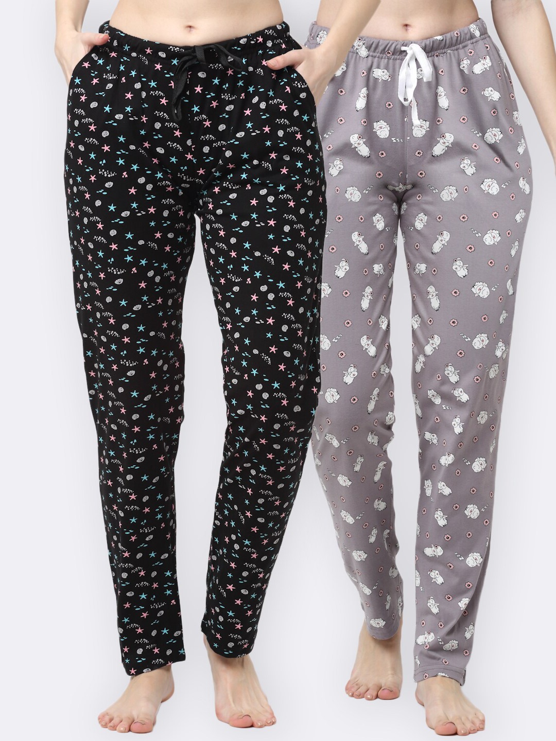 

Kanvin Women Pack of 2 Printed Cotton Lounge Pants, Grey