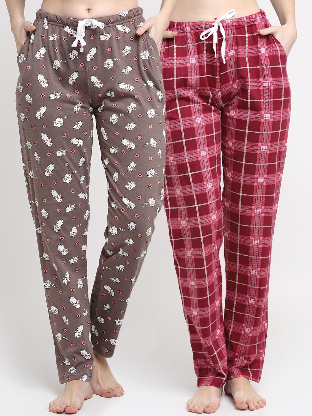 

Kanvin Women Pack Of 2 Pure Cotton Lounge Pants, Brown