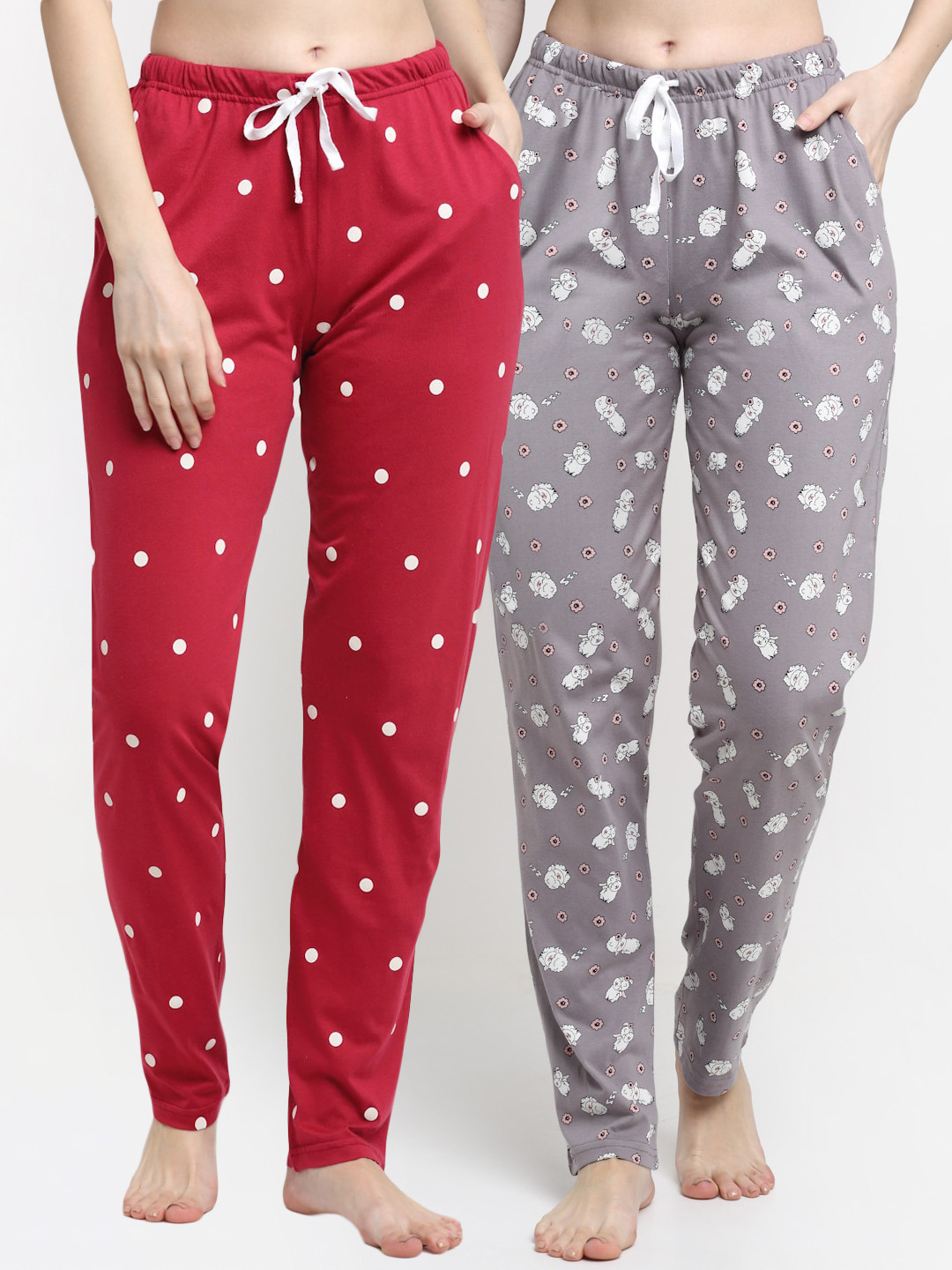 

Kanvin Women Pack Of 2 Printed Pure Cotton Lounge Pants, Grey