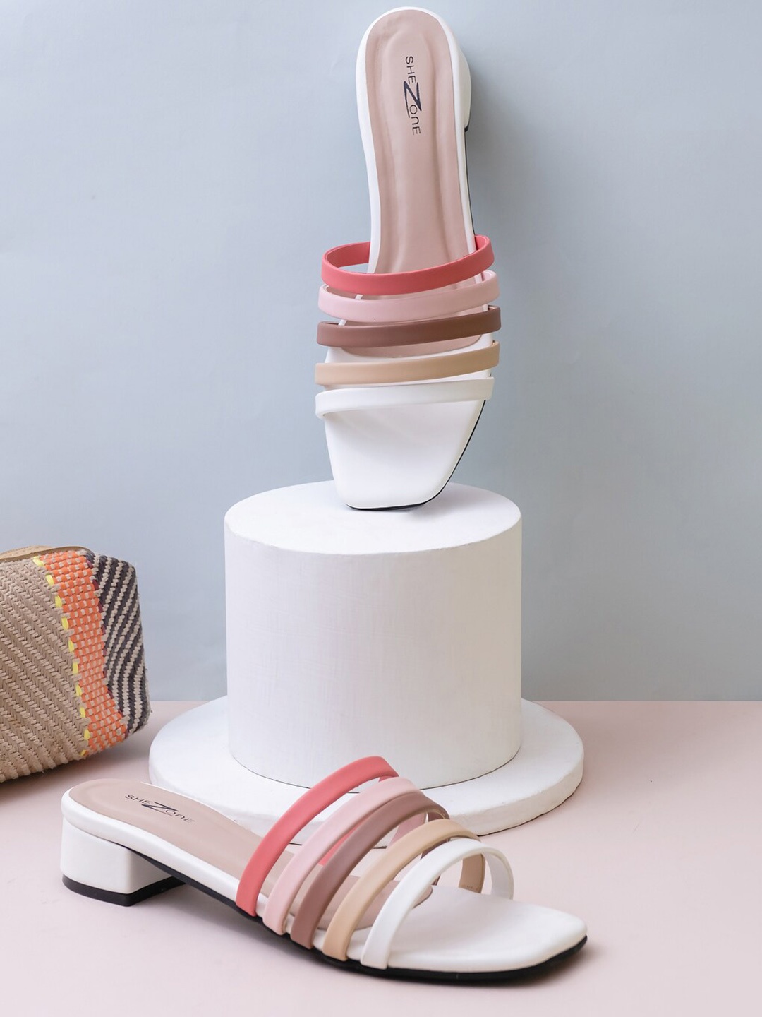 

Shezone White Striped Block Sandals