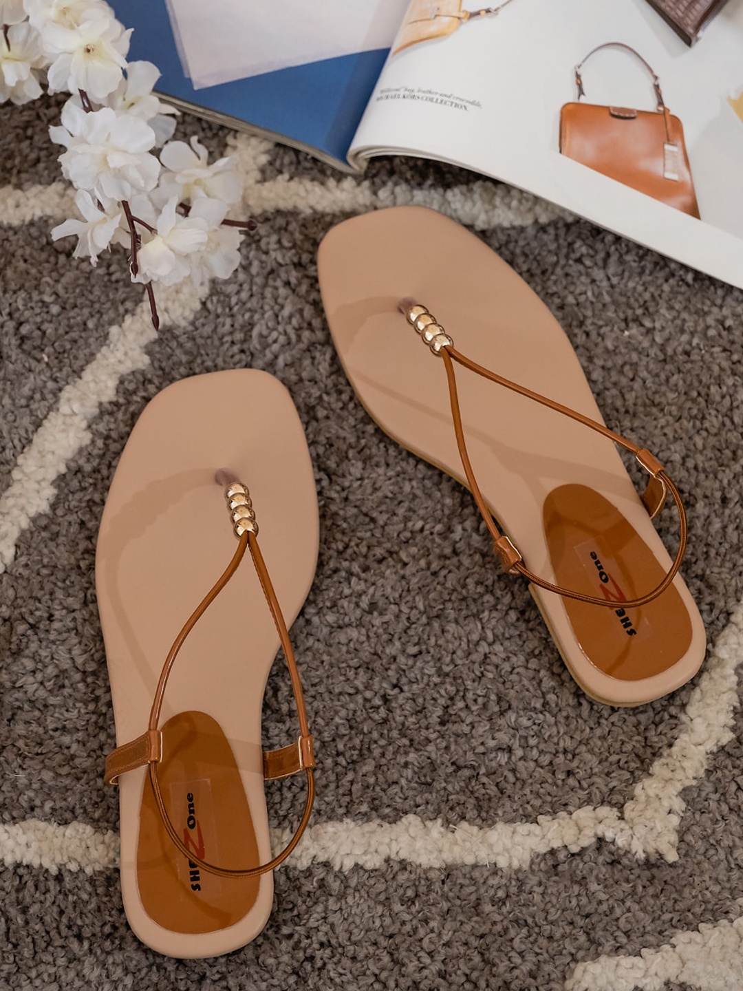 

Shezone Women Rust T-Strap Flats