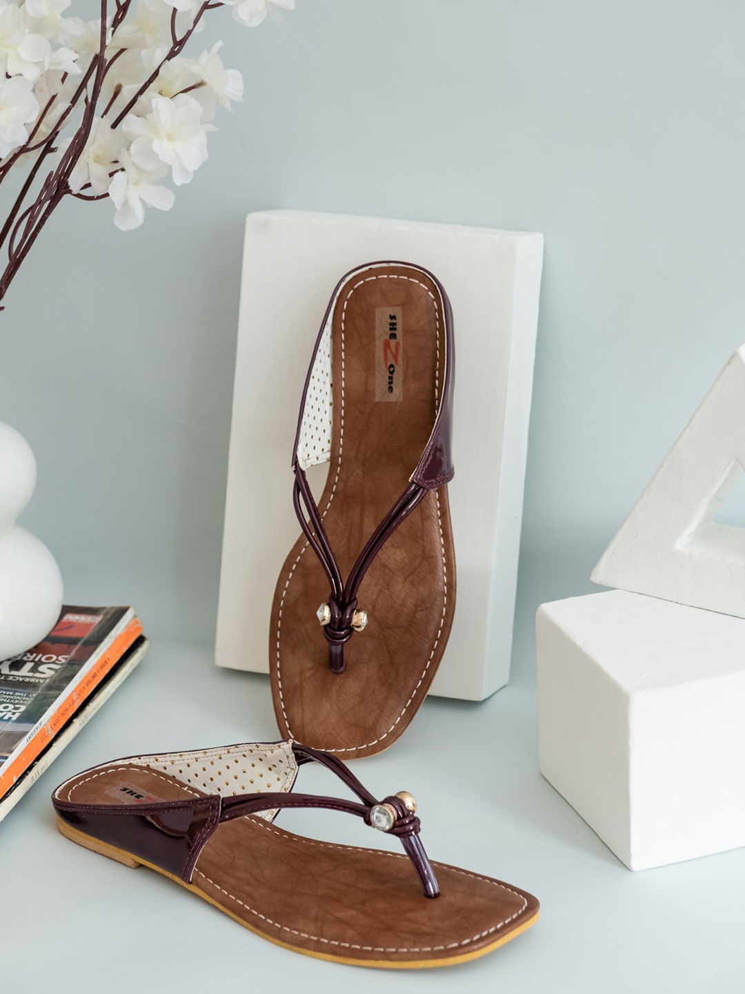 

Shezone Women Maroon Solid Casual Open Toe Flats