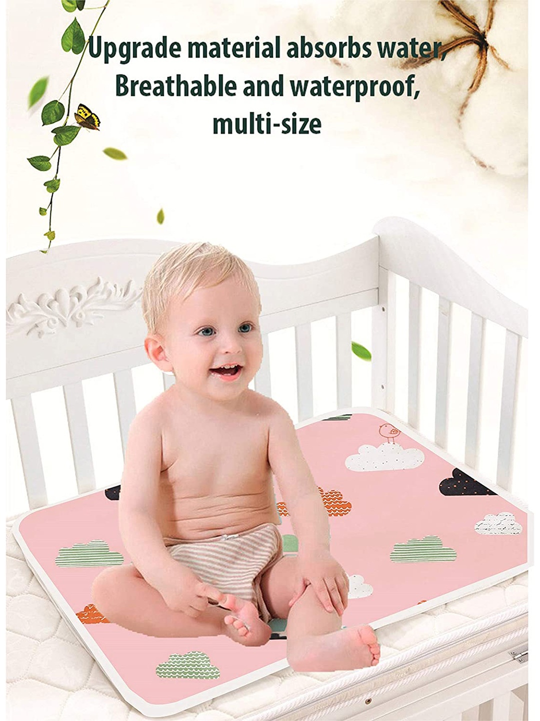 

SYGA Infants Pink Clouds Printed 3 Layer Medium Bed Dry Sheet
