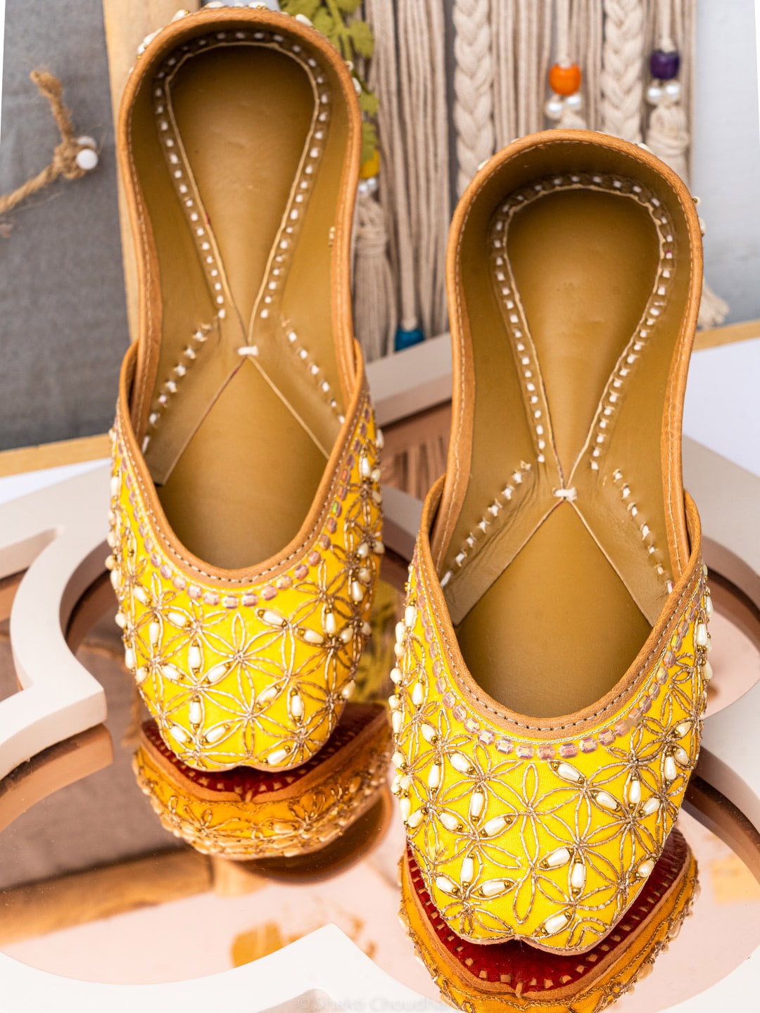 

NR By Nidhi Rathi Women Yellow Embellished Mojaris Flats