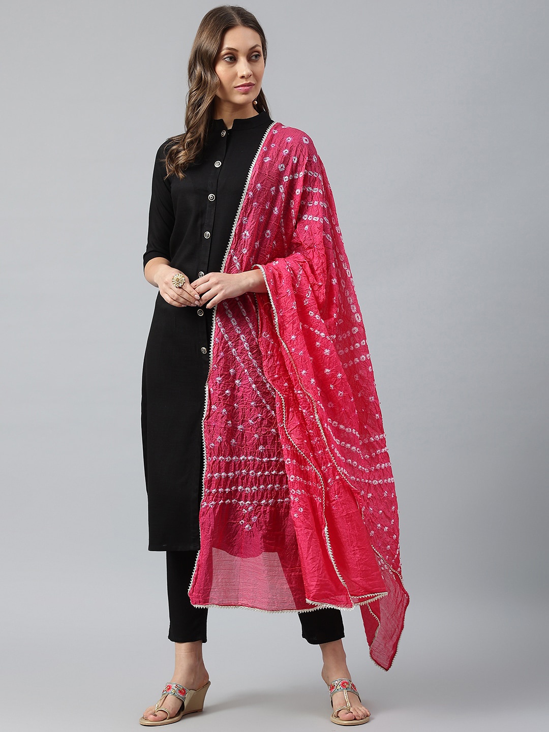 

SIAH Women Black Embroidered Pleated Kurti with Churidar & With Dupatta