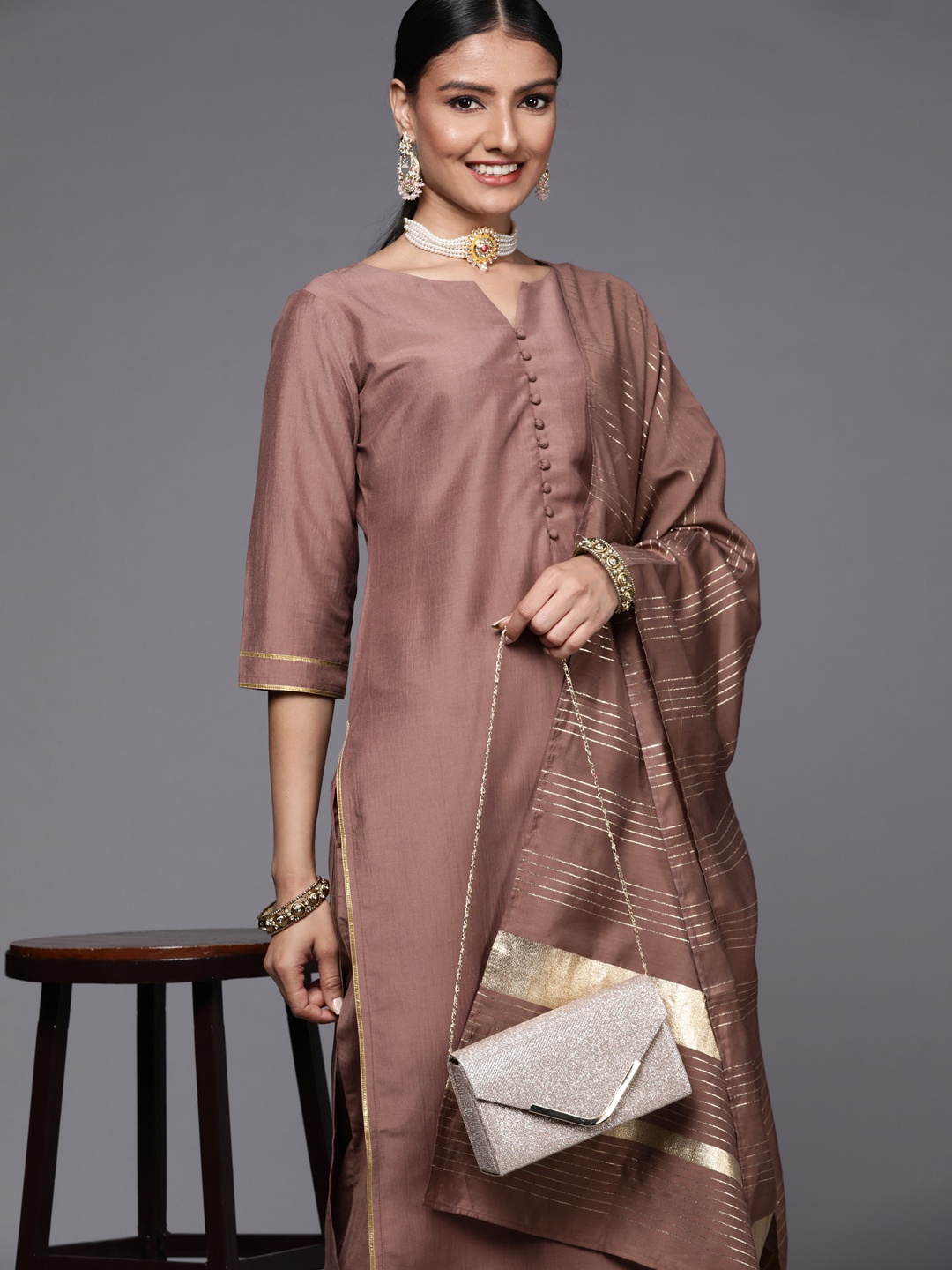 

Libas Women Mauve Kurta with Trousers & With Dupatta