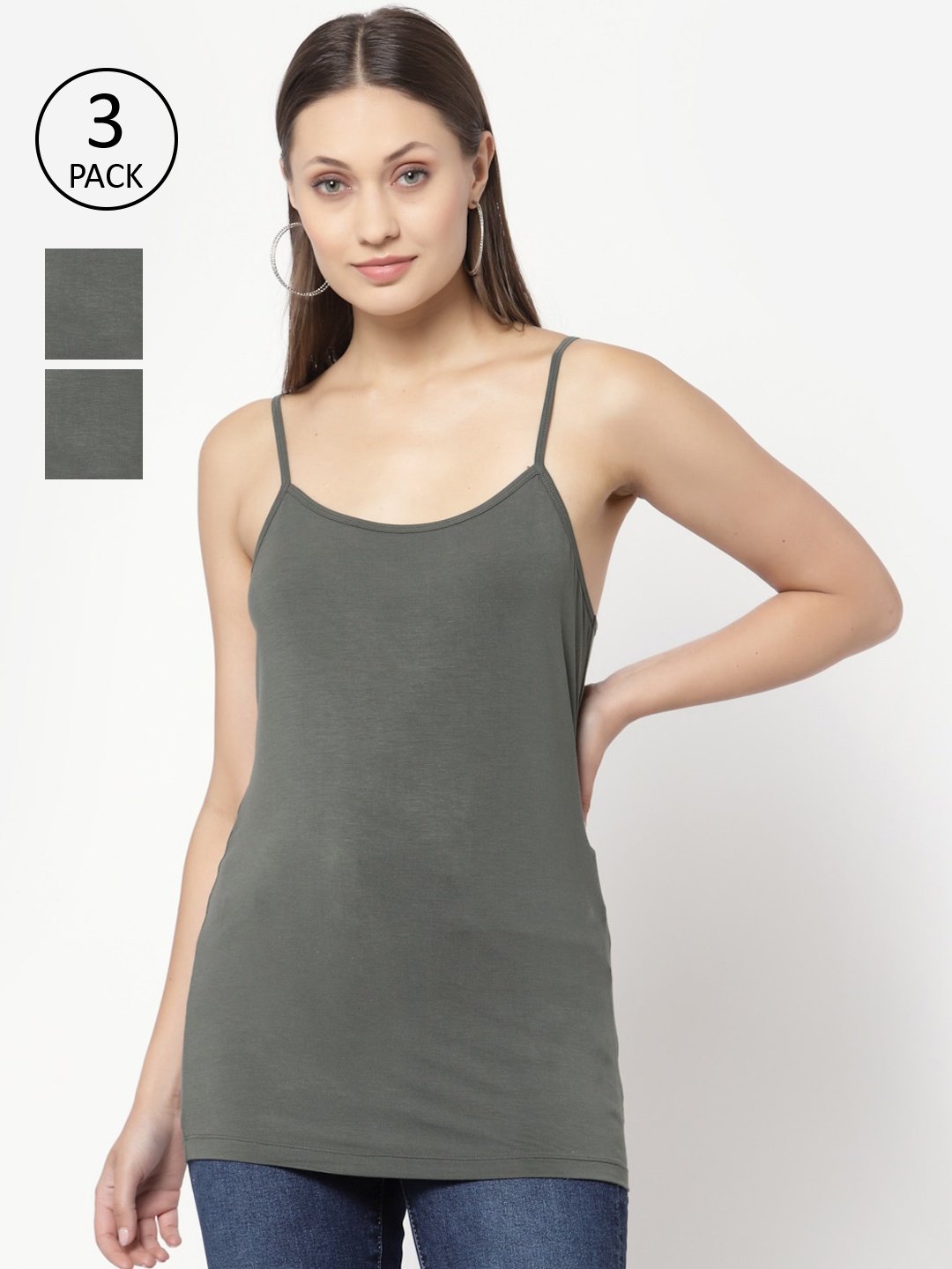 

YOONOY Women Olive Green Pack Of 3 Camisoles