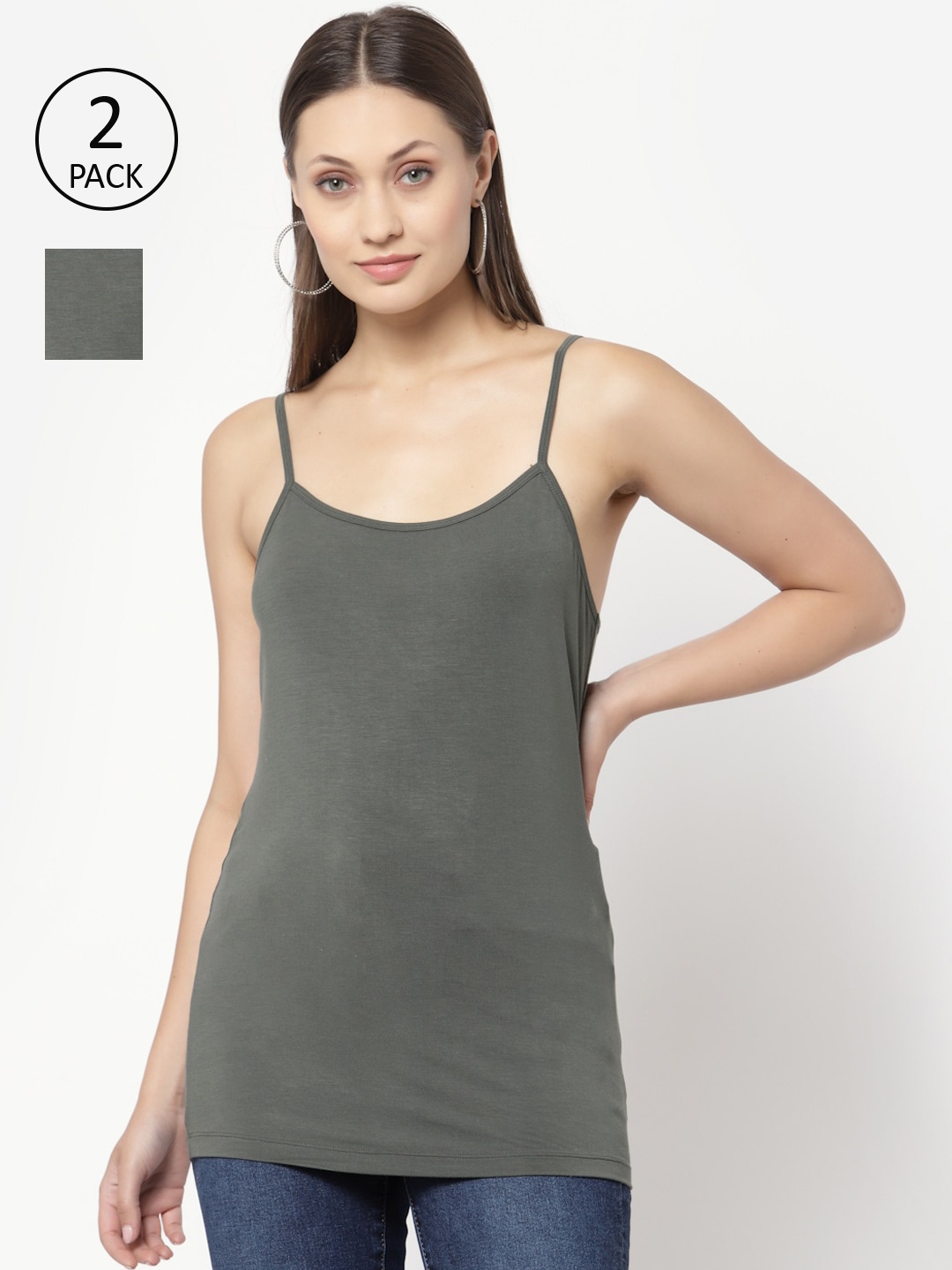 

YOONOY Women Olive Green Pack of 2 Anti-odour Camisoles