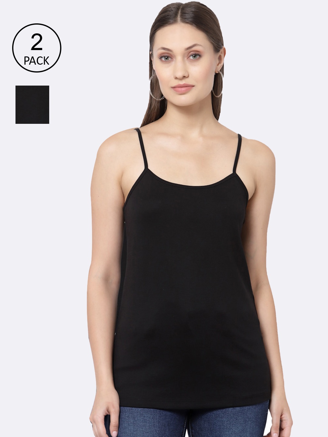 

YOONOY Women Pack of 2 Black Solid Camisoles