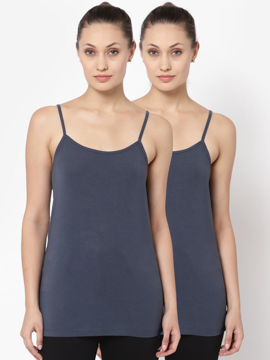 

YOONOY Pack of 2 solid Grey non-padded Stretchable sleeveless camisoles