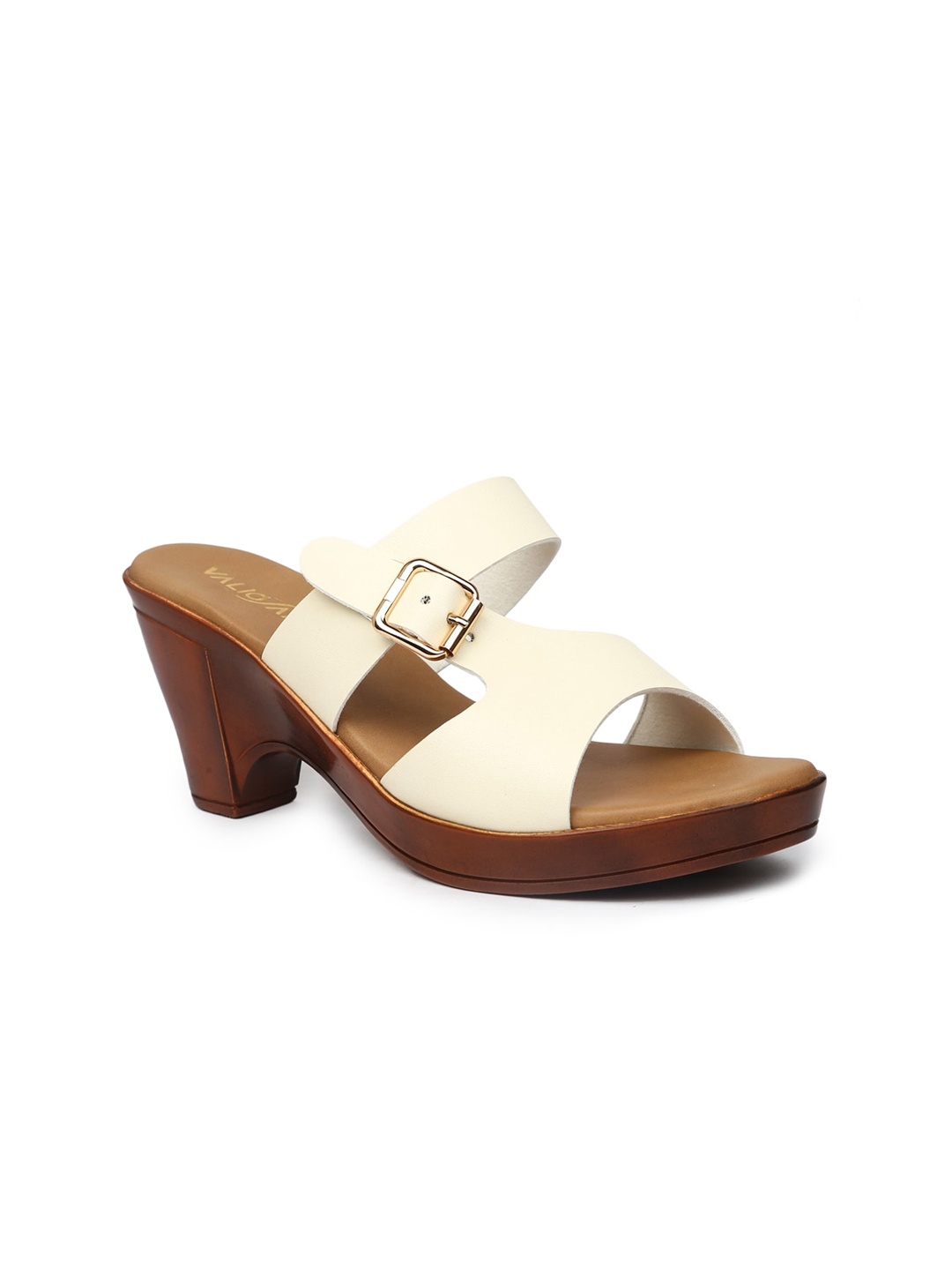 

VALIOSAA Cream-Coloured Block Sandals with Buckles