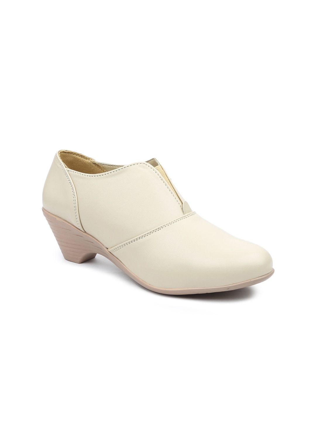 

VALIOSAA Women Cream-Coloured Solid Heeled Boots