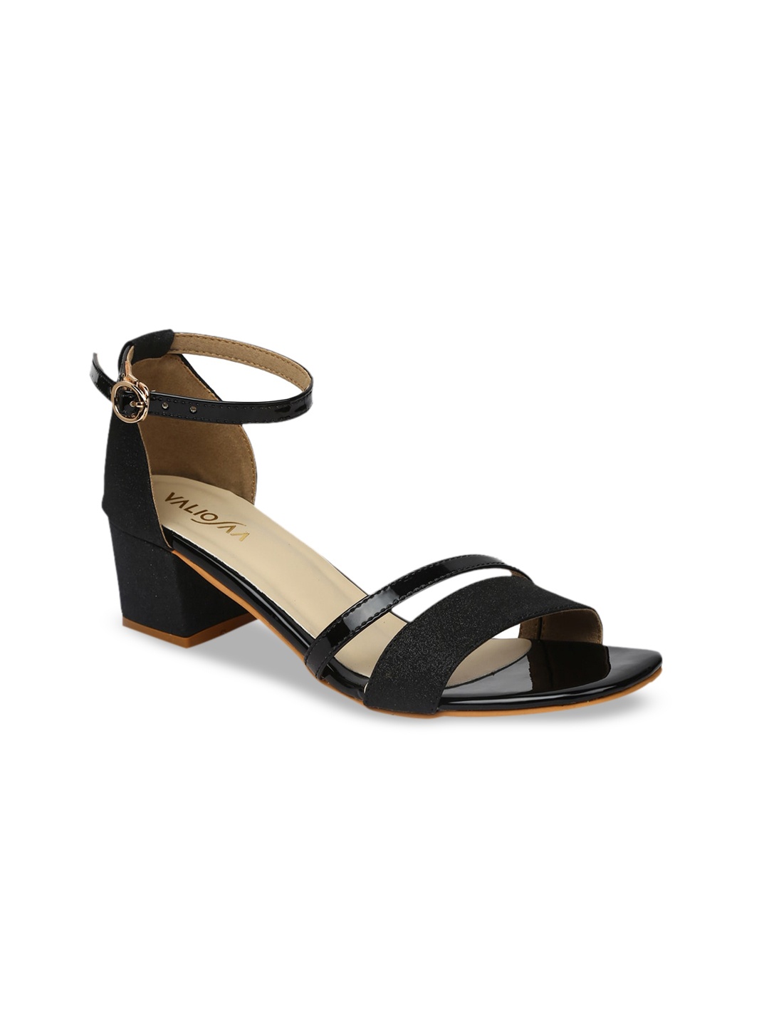 

VALIOSAA Black Party Block Sandals with Buckles