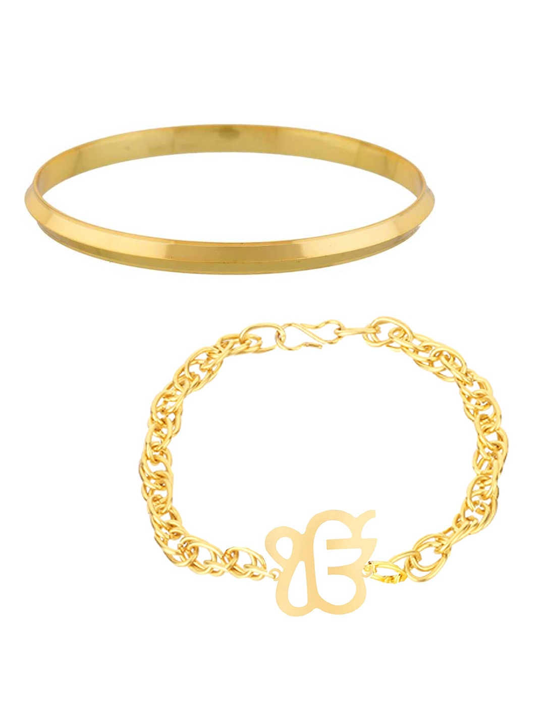 

Goldnera Men Pack of 2 Gold-Plated Charm Bracelet & Kada