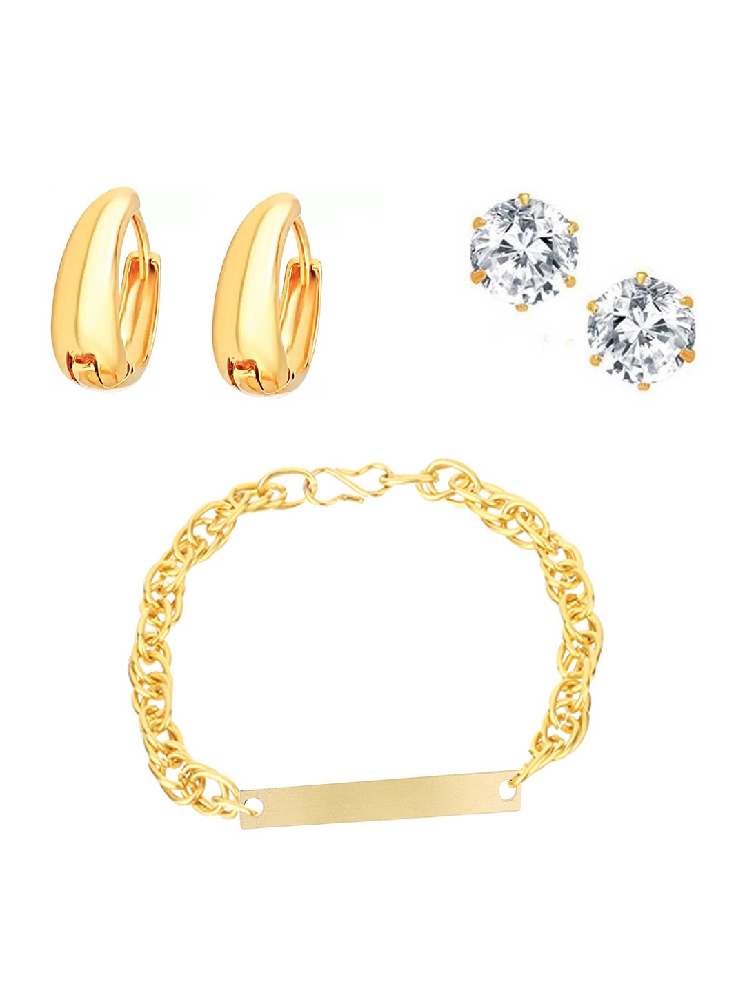 

Goldnera Men Set of 3 Gold-Toned & White Gold-Plated Charm Bracelet & Ear Rings