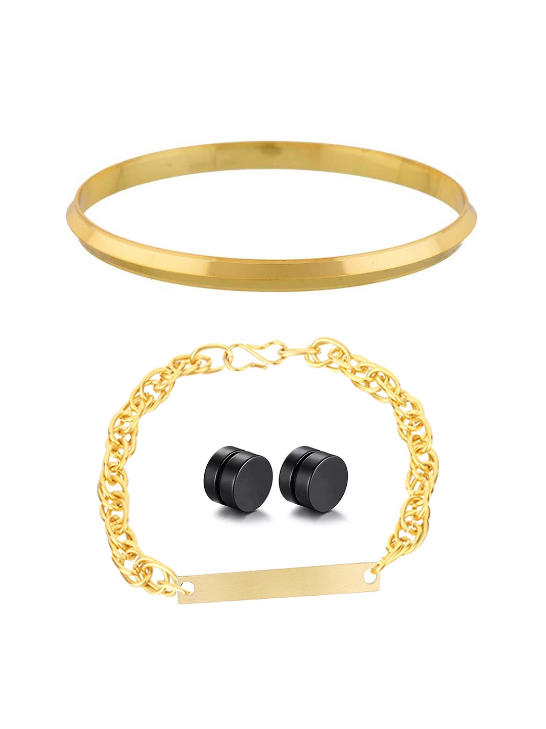 

Goldnera Men Set Of 2 Gold-Toned Gold-Plated Link Bracelet With Ear Stud