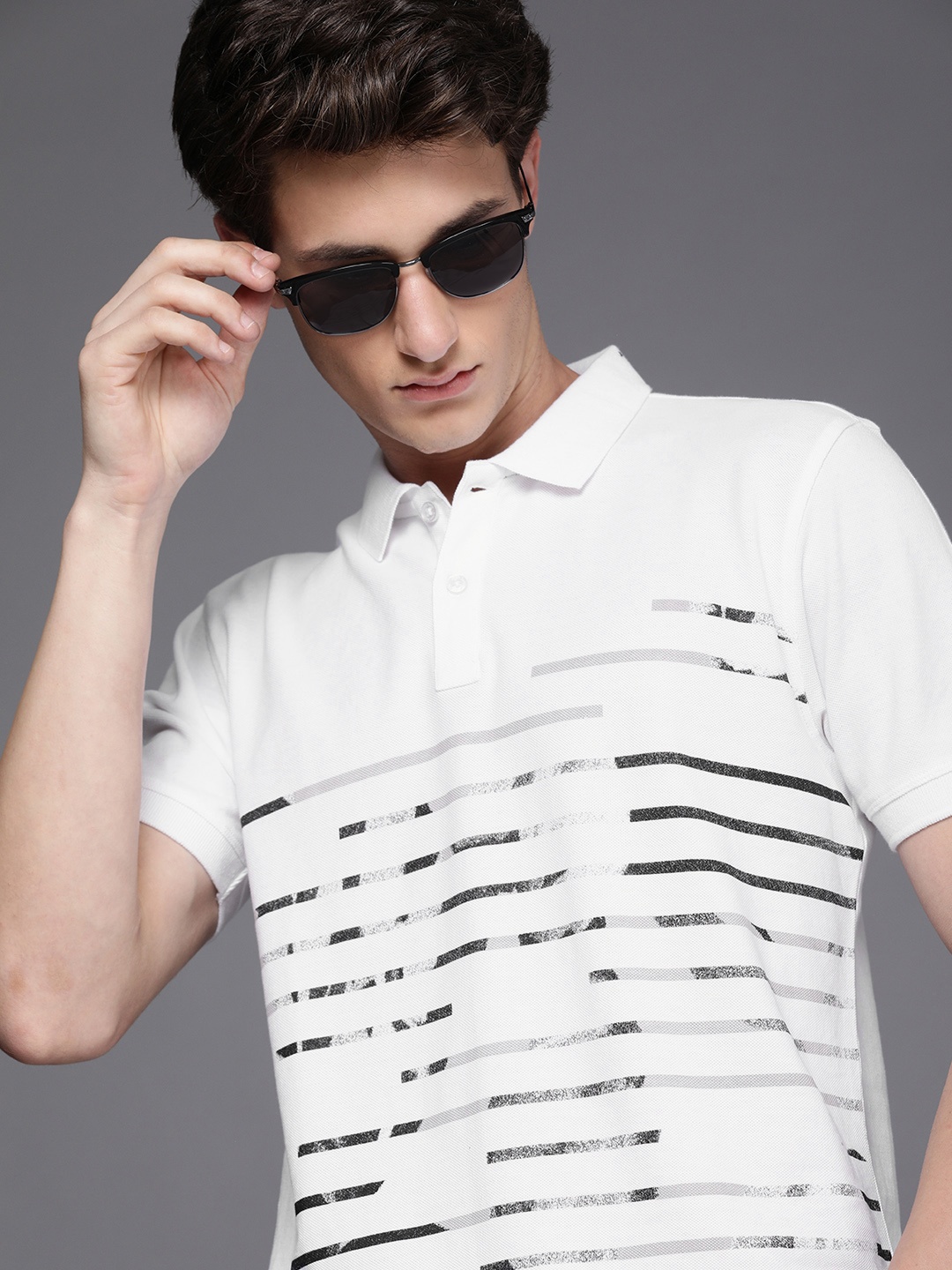 

Allen Solly Sport Men White Striped Polo Collar Pure Cotton T-shirt