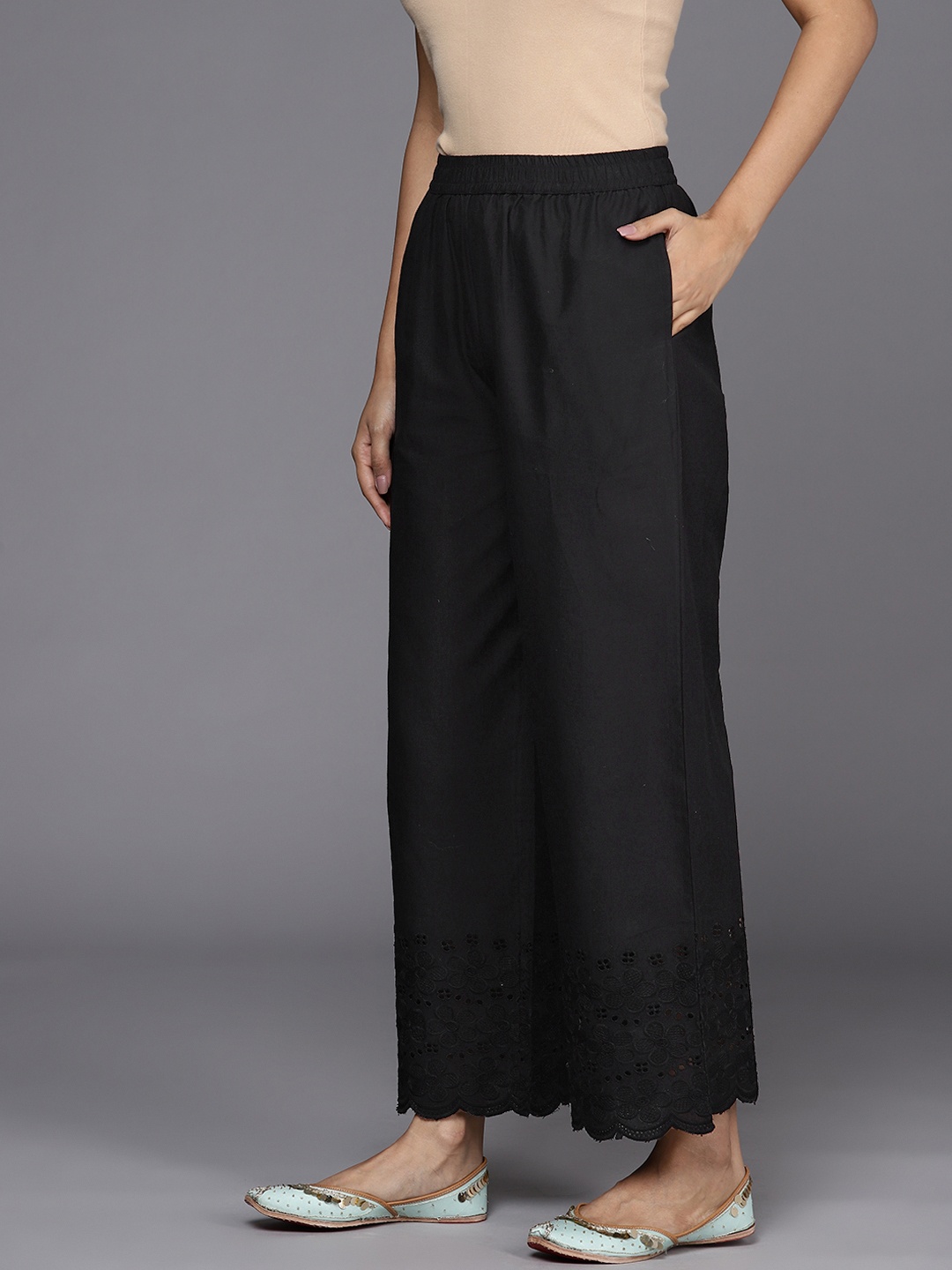 

Libas Women Black Embroidered Pure Cotton Ethnic Palazzos