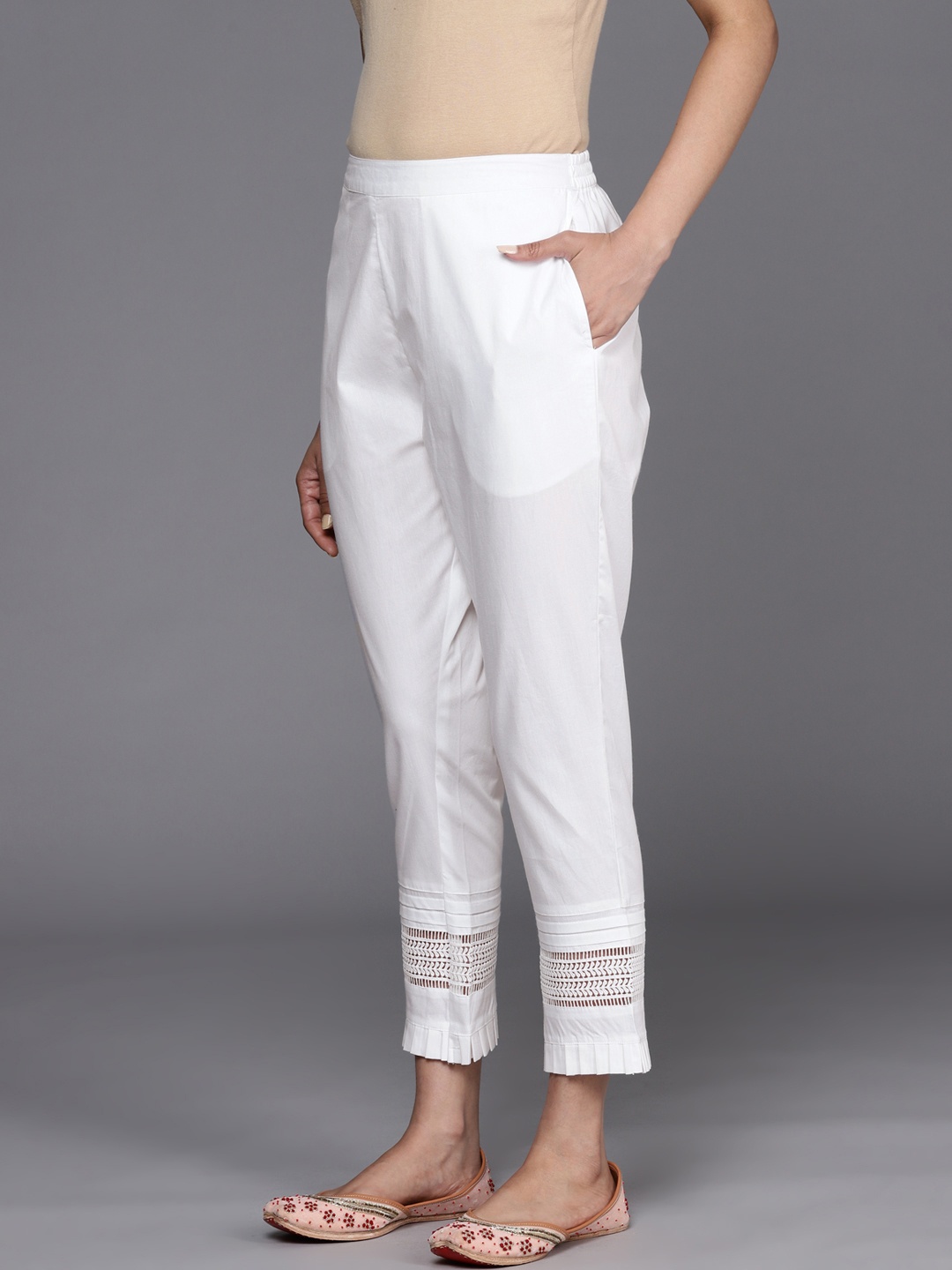 

Libas Women White Straight Fit Pure Cotton Trousers