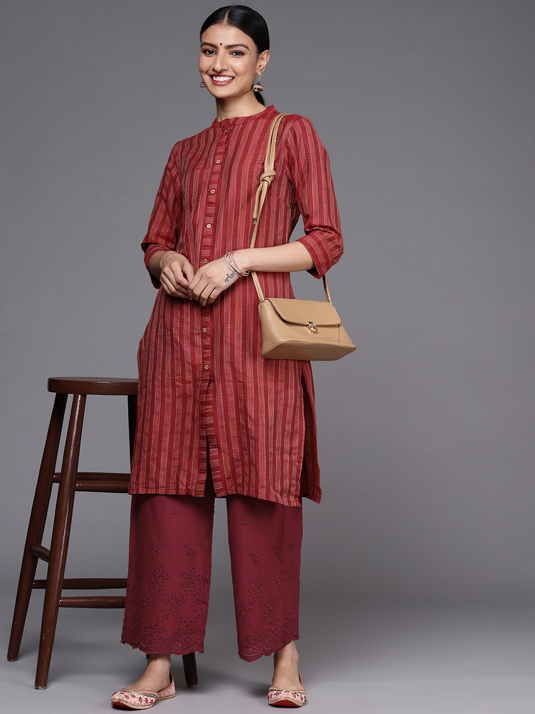 

Libas Women Maroon Floral Embroidered Pure Cotton Ethnic Palazzos