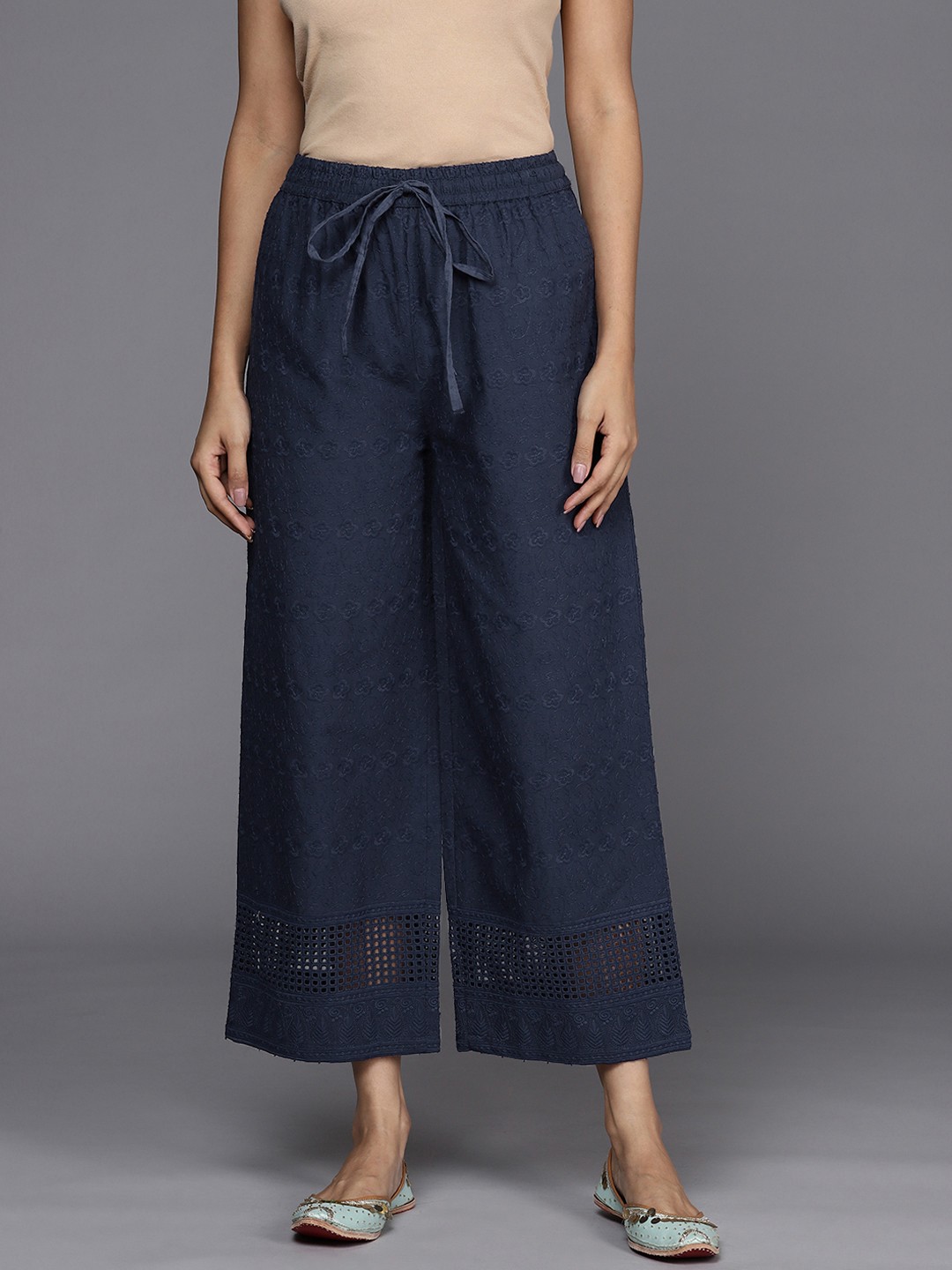 

Libas Women Navy Blue Floral Ethnic Palazzos