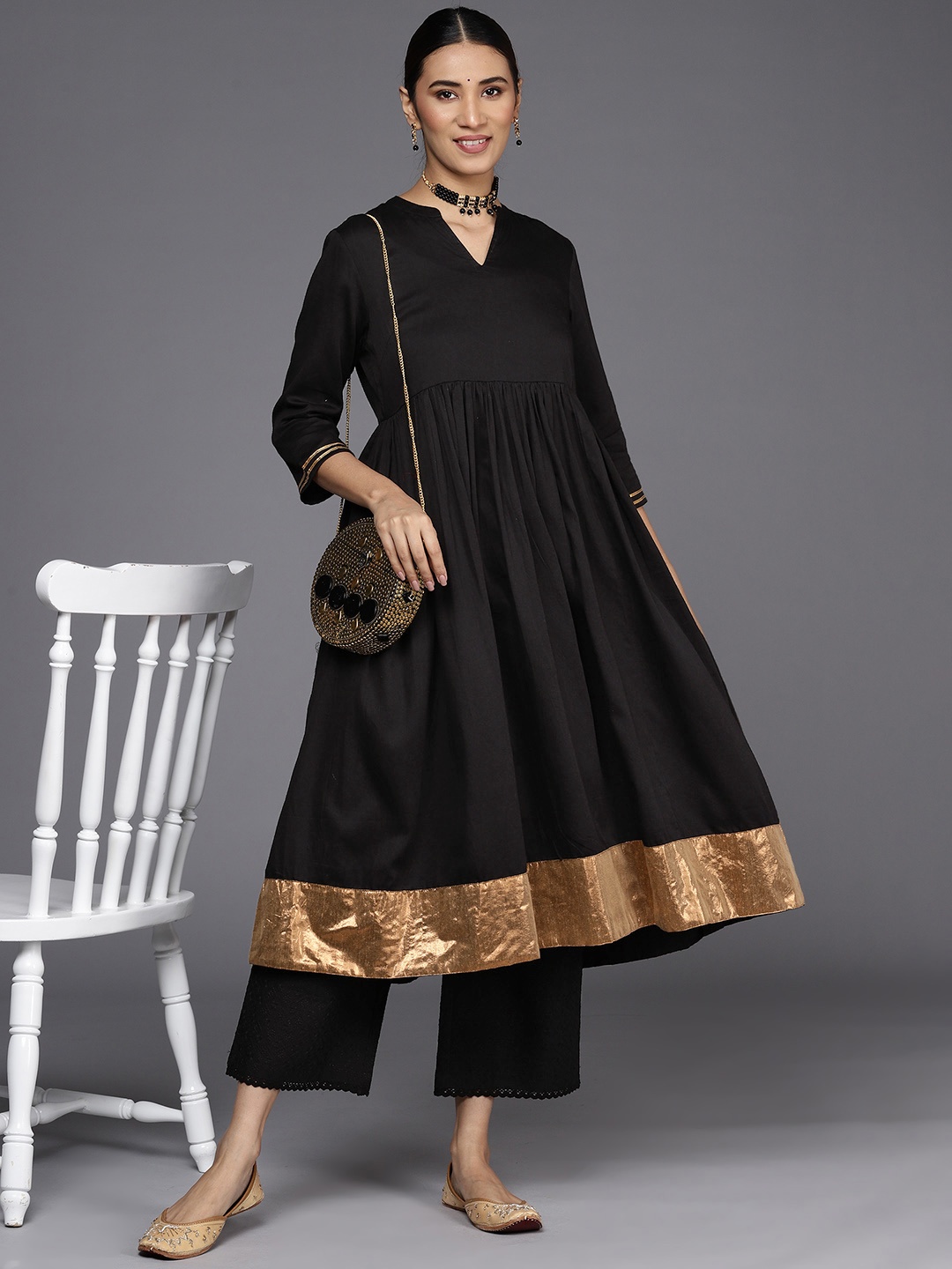 

Libas Women Black Ethnic Motifs Ethnic Palazzos