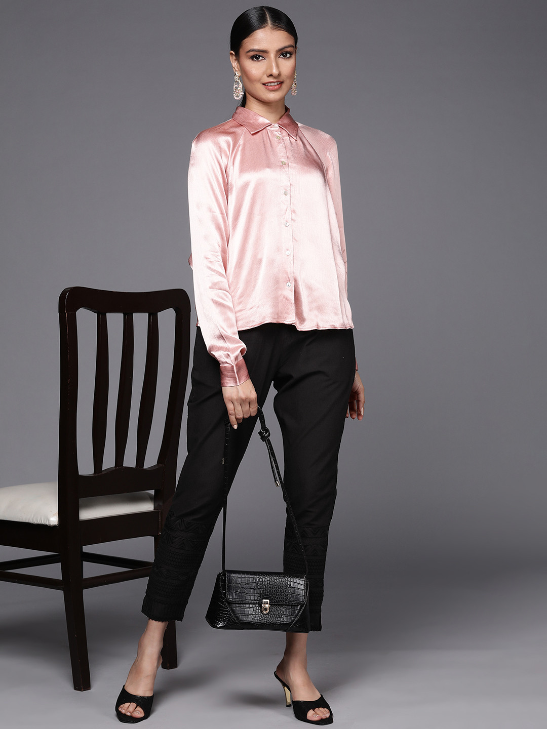 

Libas Women Black Pure Cotton Trousers with Designed Hem