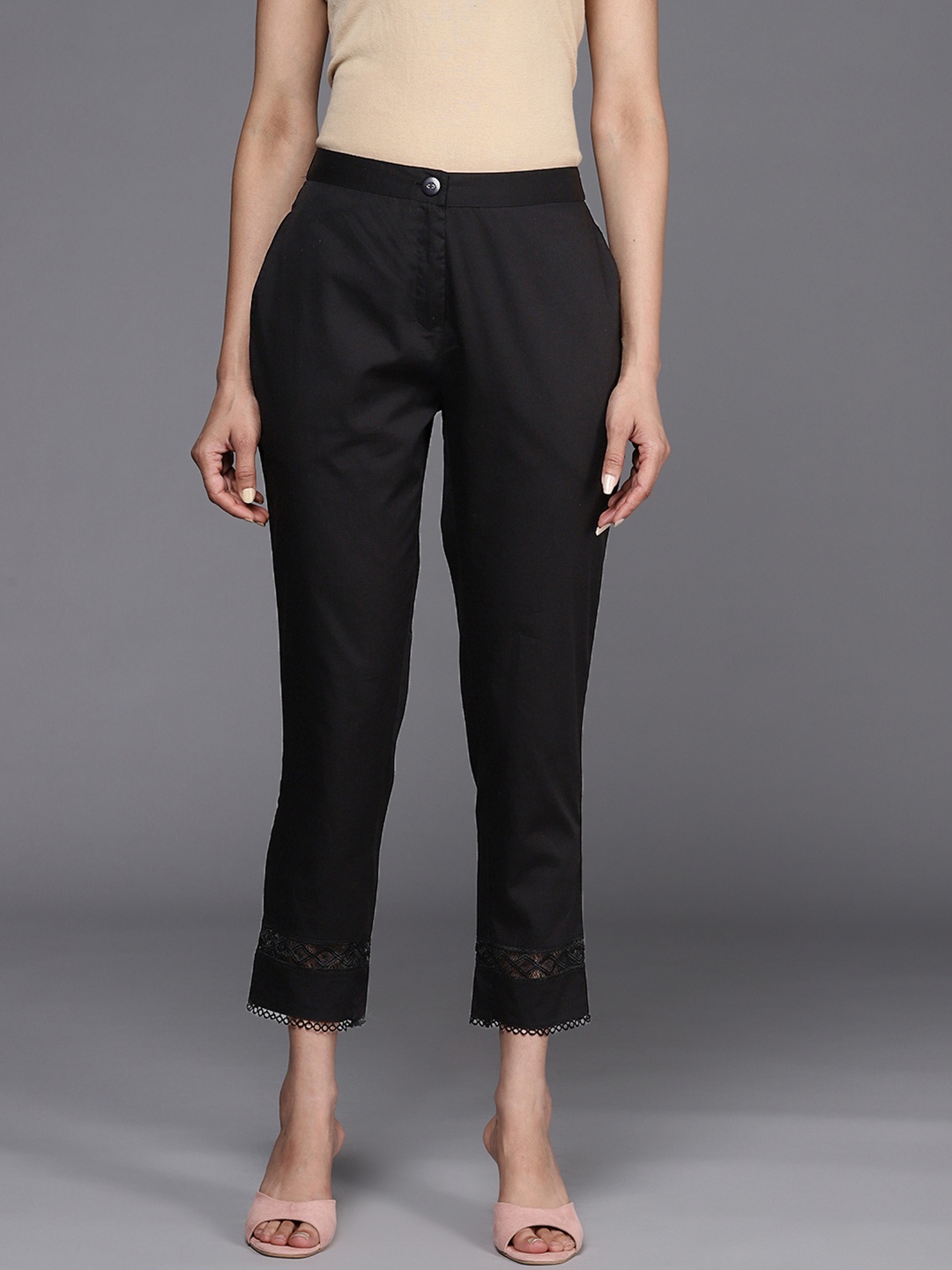 

Libas Women Black Straight Fit Pure Cotton Trousers