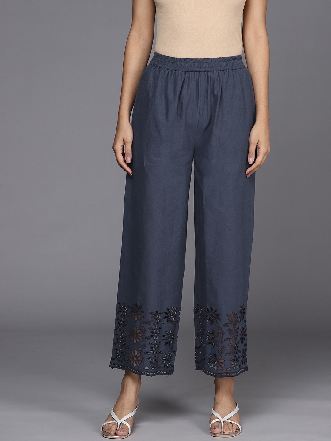 

Libas Women Blue Solid Pure Cotton Ethnic Palazzos