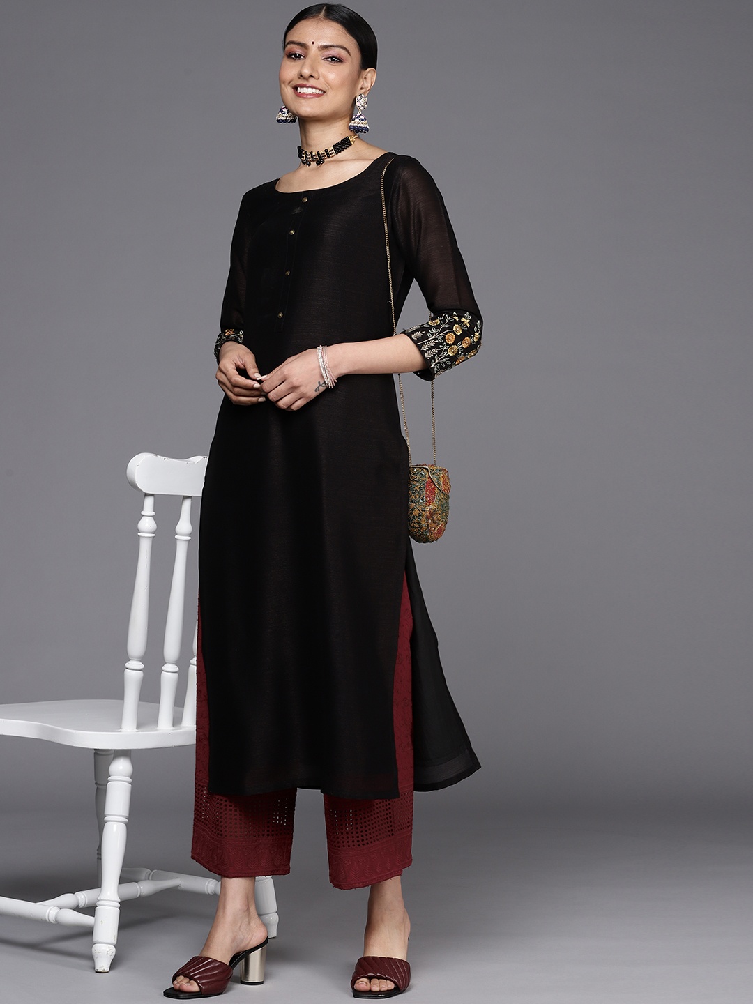 

Libas Women Maroon Embroidered Pure Cotton Ethnic Palazzos