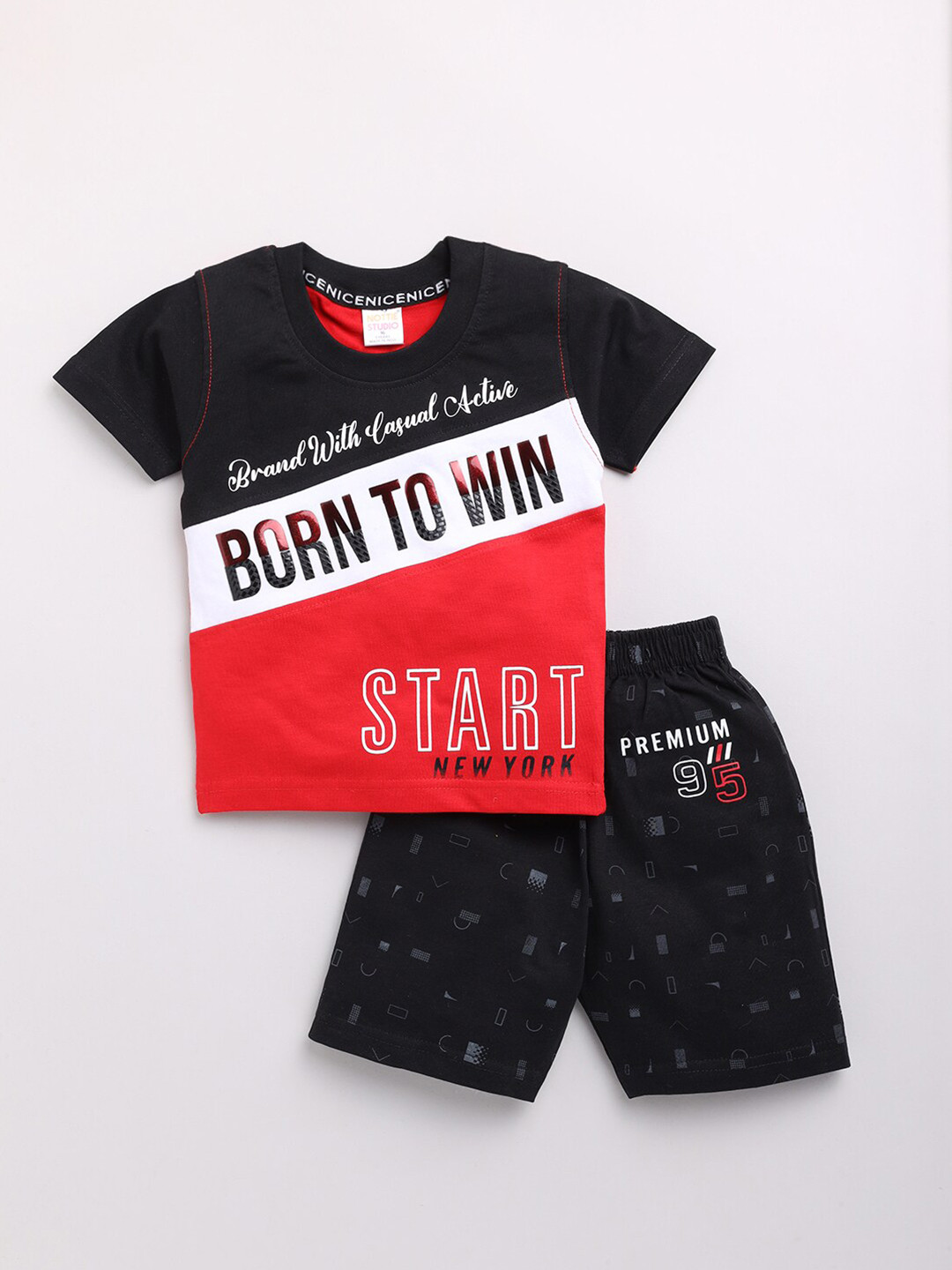 

Nottie Planet Boys Red & Black Printed T-shirt with Shorts