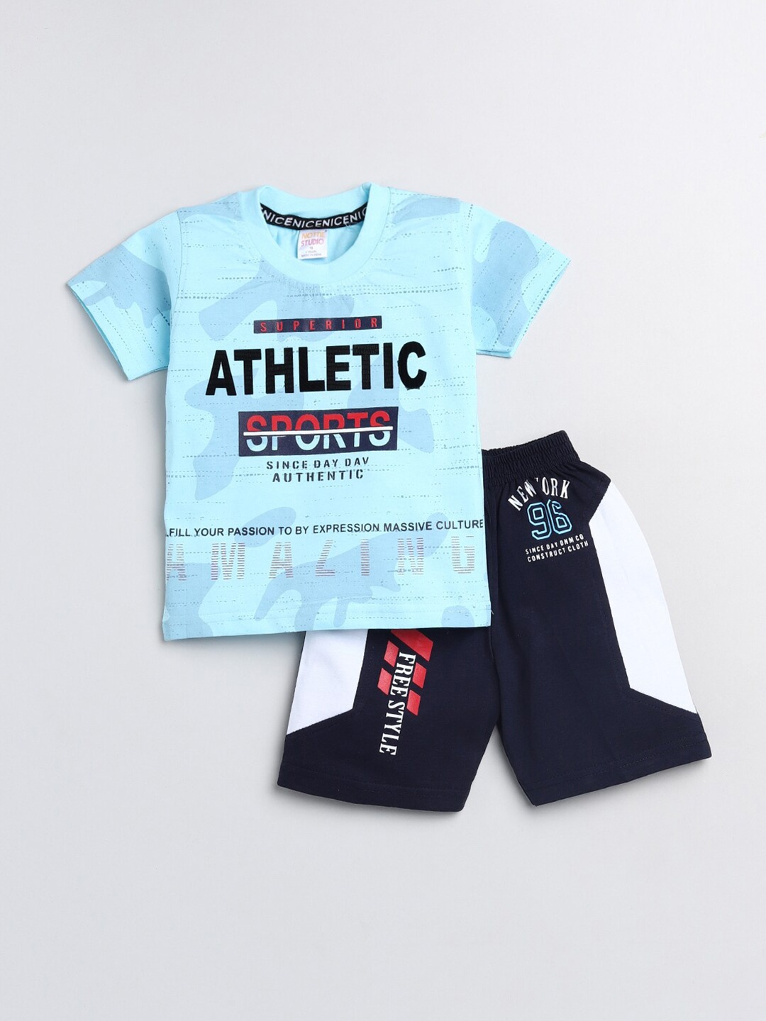 

Nottie Planet Boys Blue Printed Cotton Clothing Set