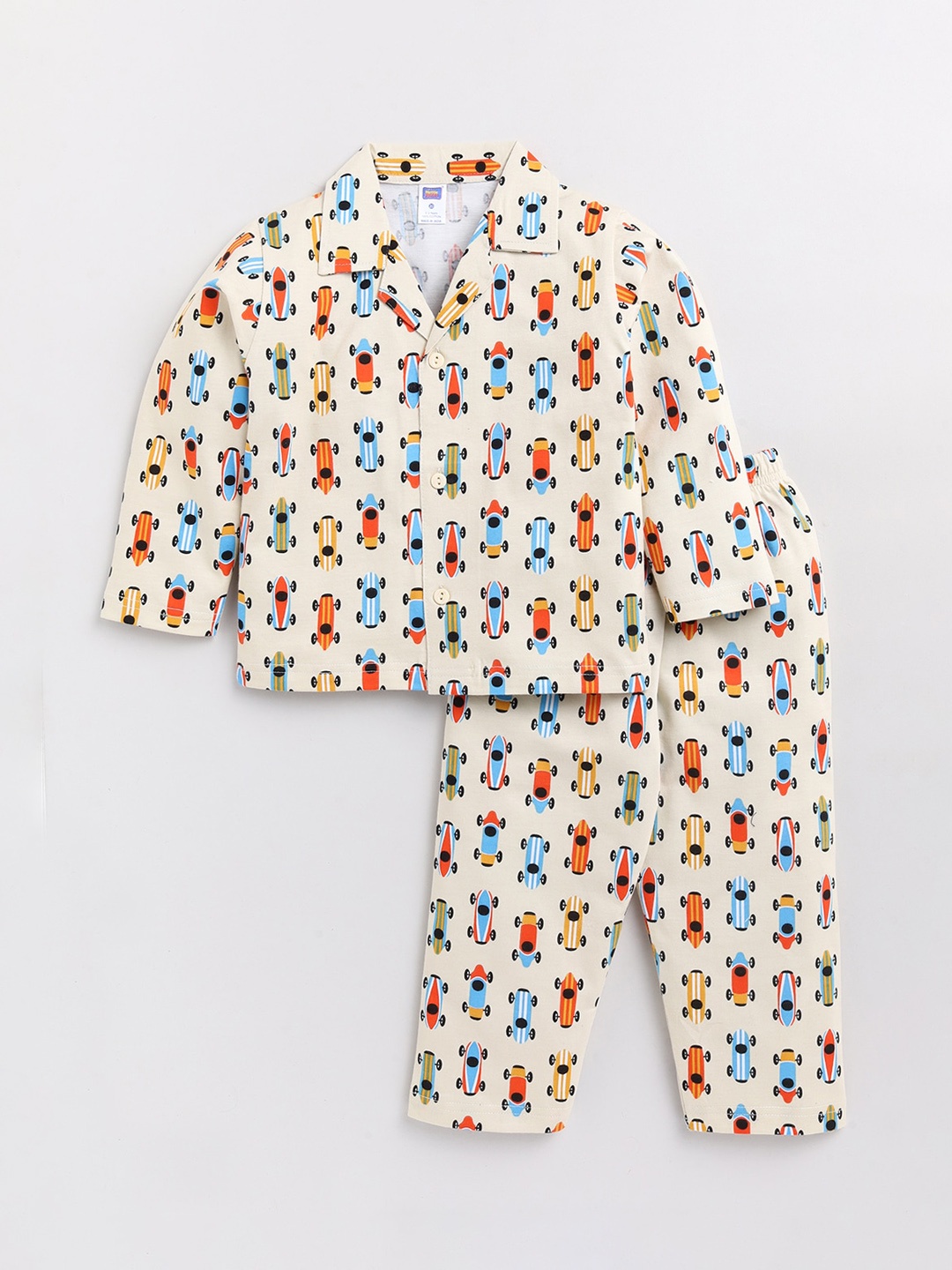 

Nottie Planet Unisex Kids Cream & Mustard Printed Night suit