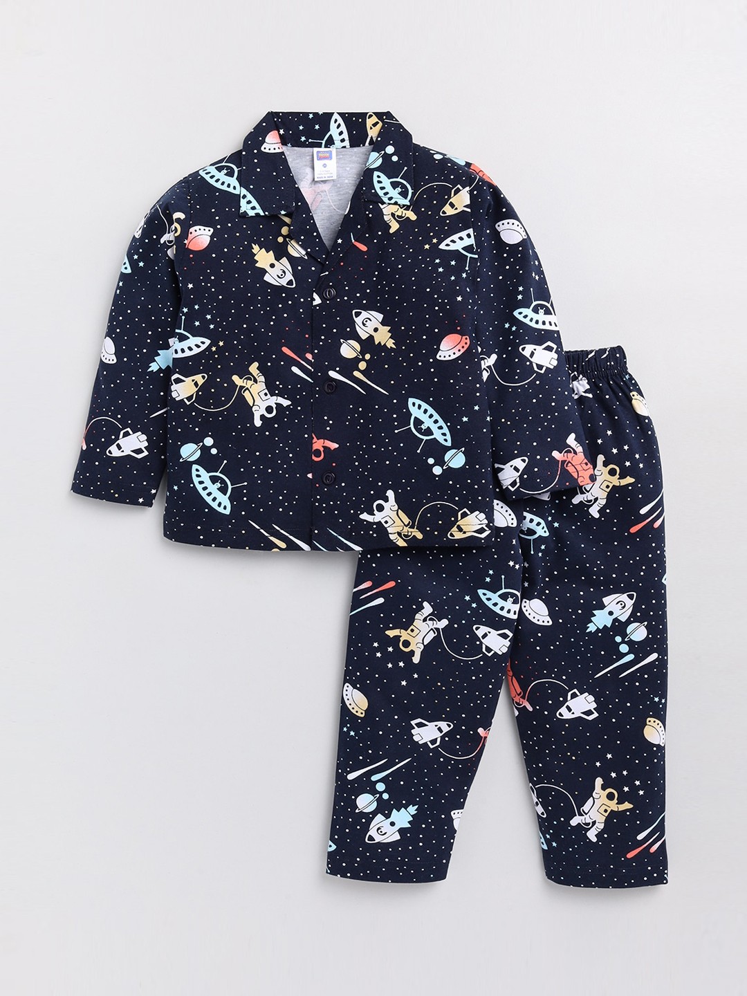 

Nottie Planet Kids Navy Blue & Red Printed Cotton Night suit