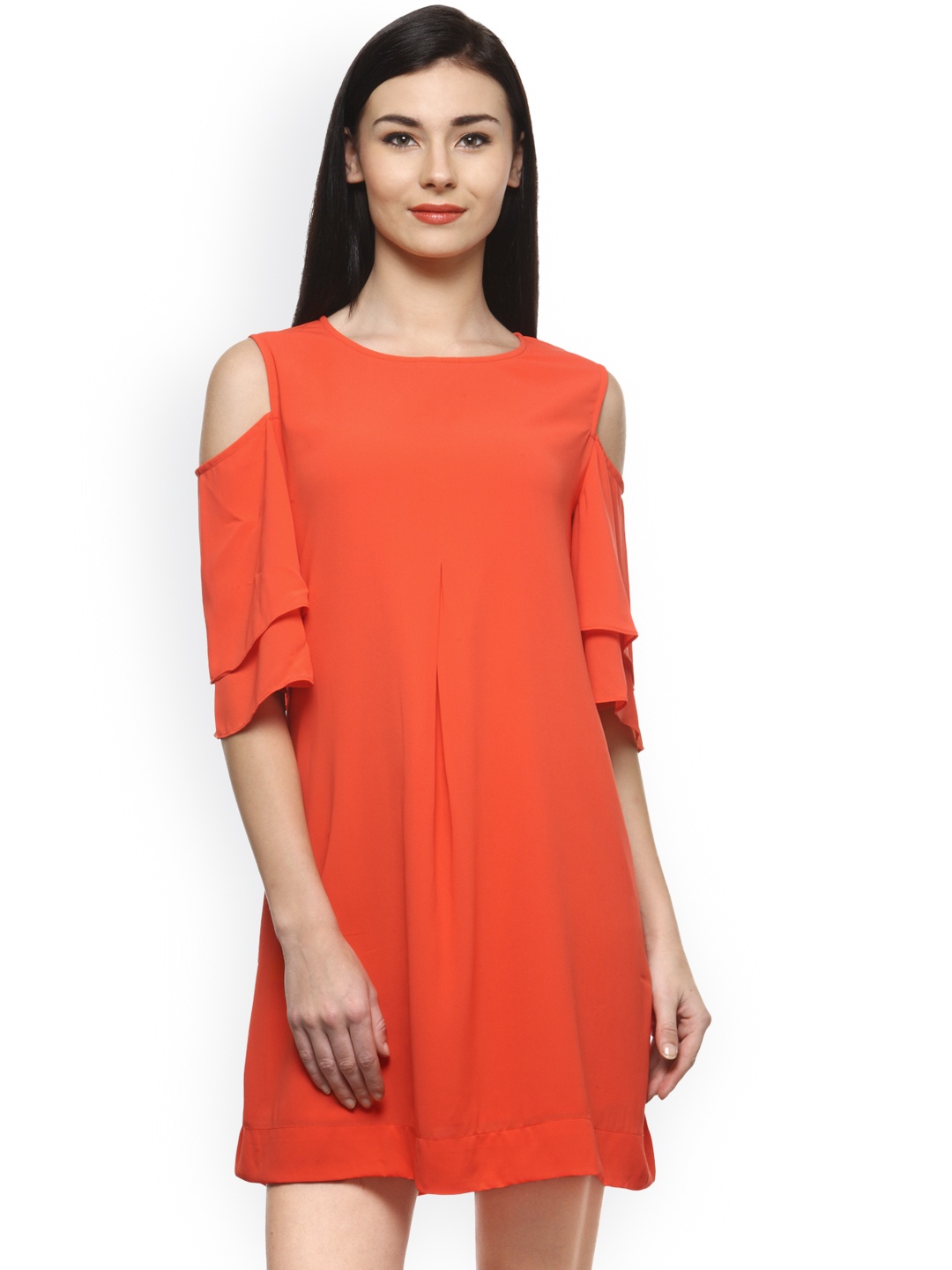 

Gipsy Women Orange Solid Fit & Flare Dress