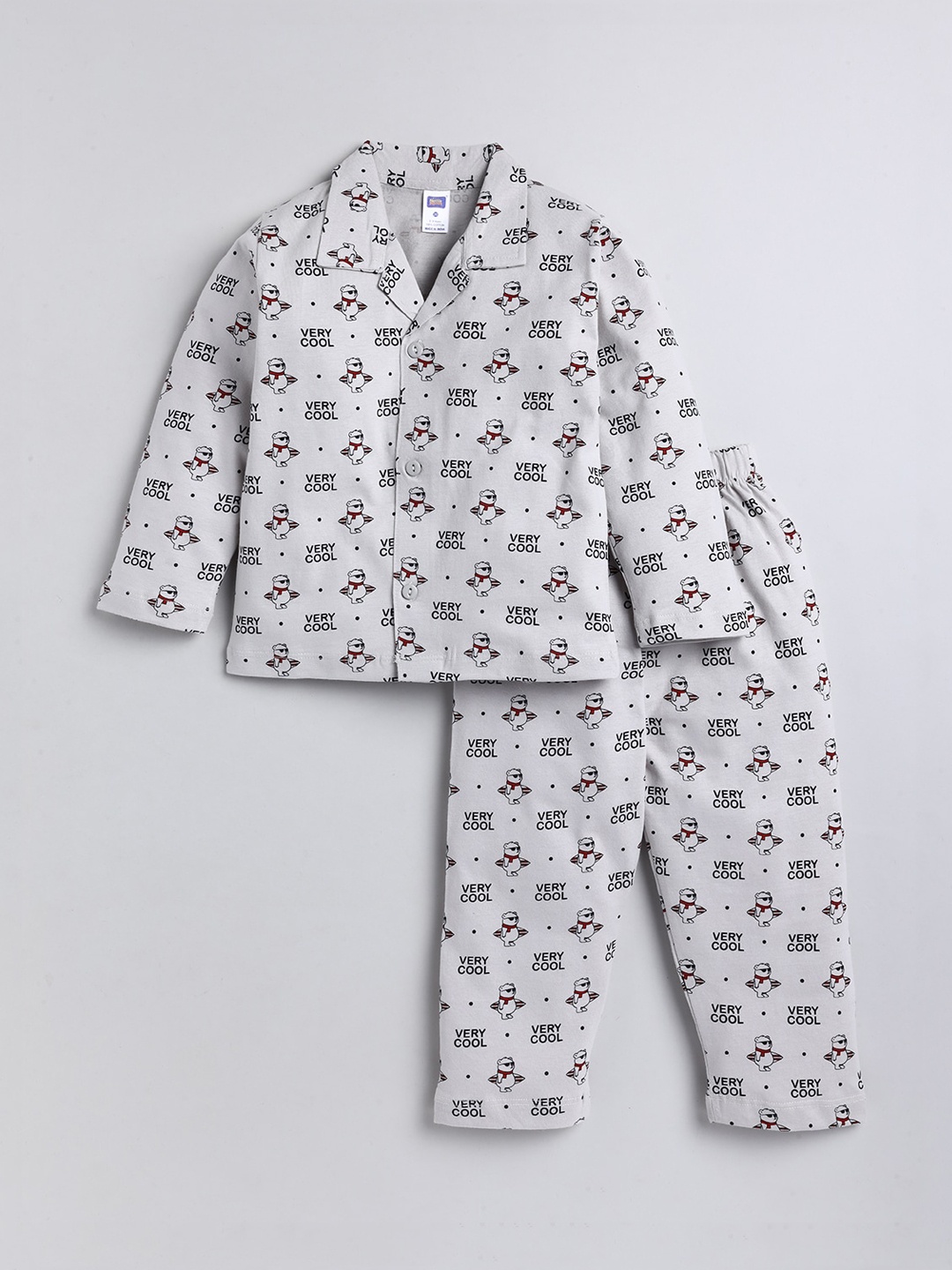 

Nottie Planet Kids Grey & Black Printed Cotton Night suit