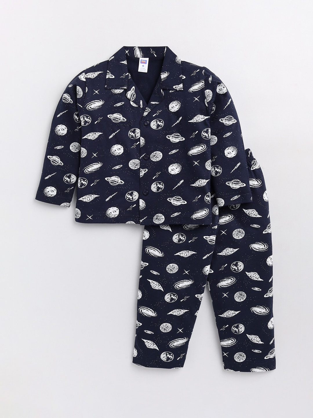 

Nottie Planet Unisex Kids Navy Blue & White Printed Night suit